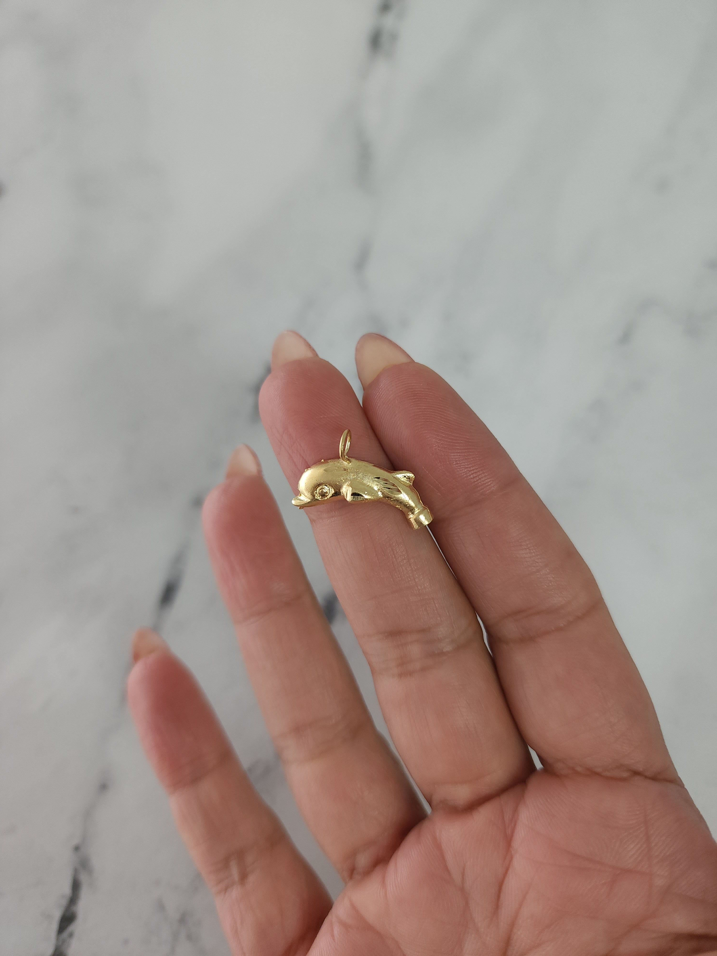 Dolphin with Matte Finish & Diamond Cuts 14k Yellow Gold