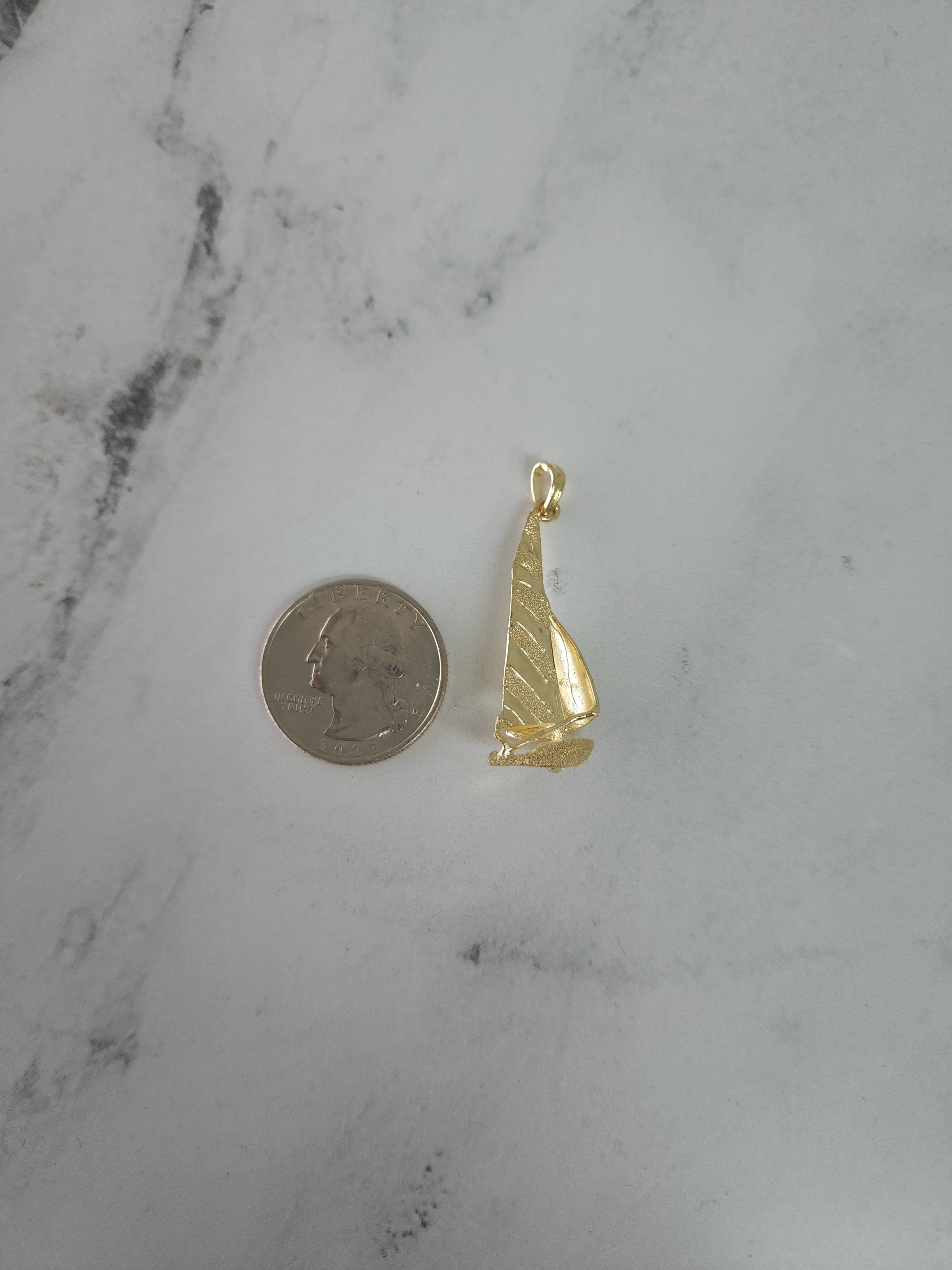 Polished & Sand Textured Sail Boat Pendant 14k Yellow Gold