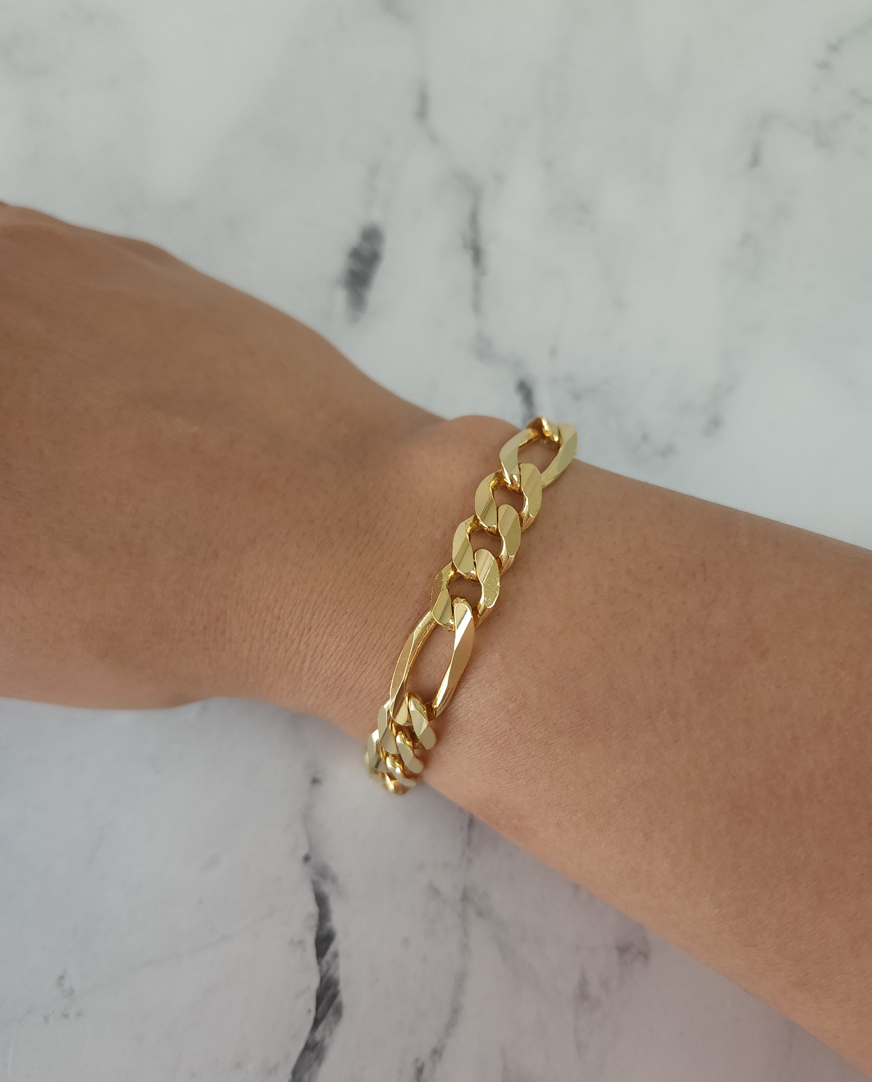 9mm Classic Figaro Bracelet/Anklet 14k Yellow Gold