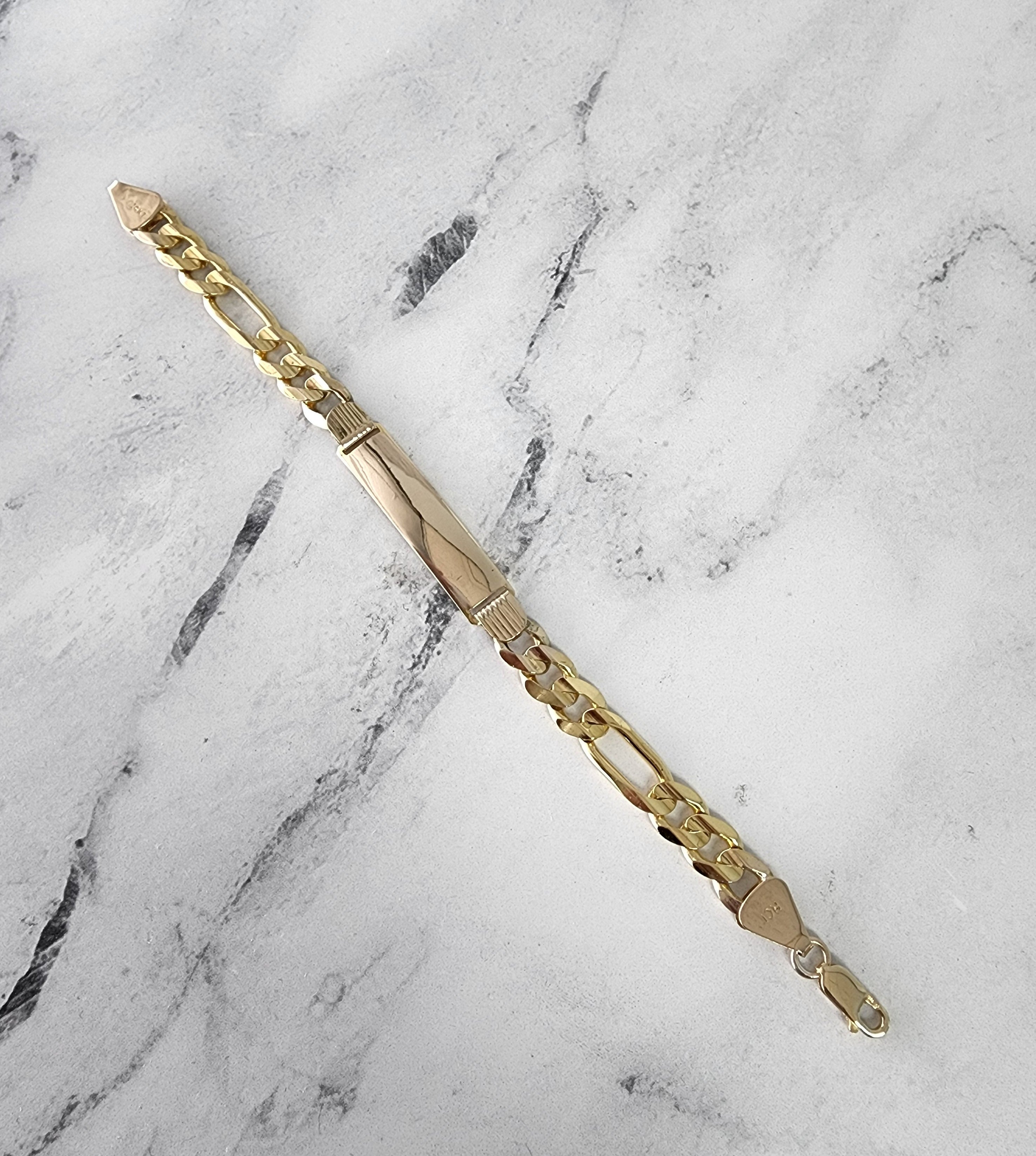 Figaro Gold ID Bracelet 14k Yellow Gold