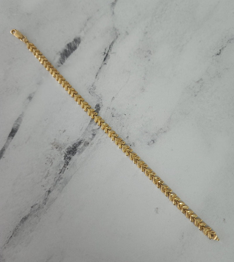 Gold Leaf Design Bracelet with Diamond Cuts 14k Yellow Gold