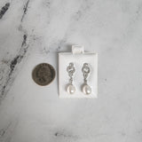 Diamond Pave & Pearl Drop Earrings .21cttw 14k White Gold 