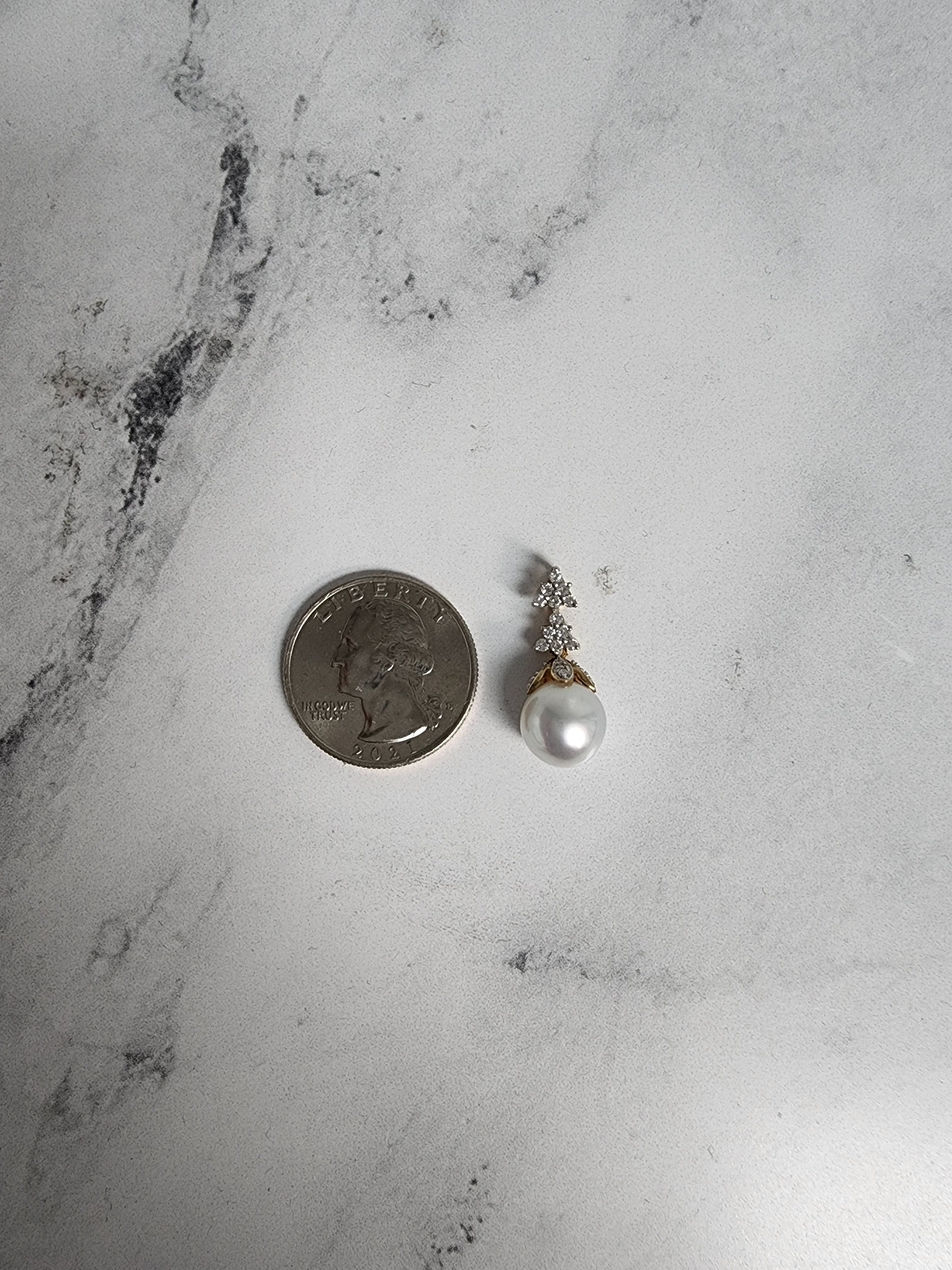 10mm Dangling Pearl Necklace with Diamond Accents .25cttw 14k White Gold