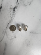 Pearl & Diamond Halo Earrings with Diamond Accents 14k Two-Toned Gold