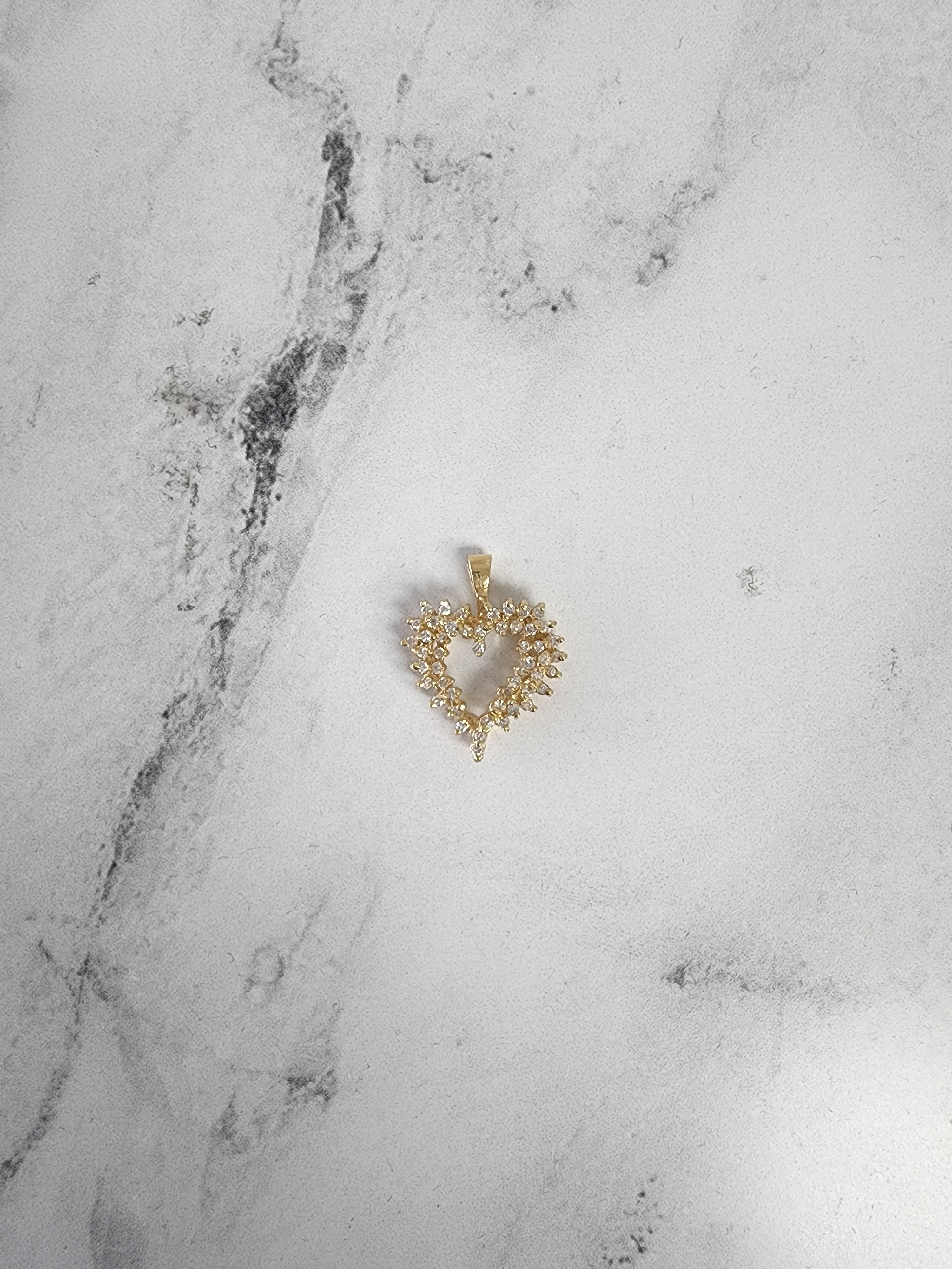 Half Carat Diamond Cluster Heart Necklace 14k Yellow Gold