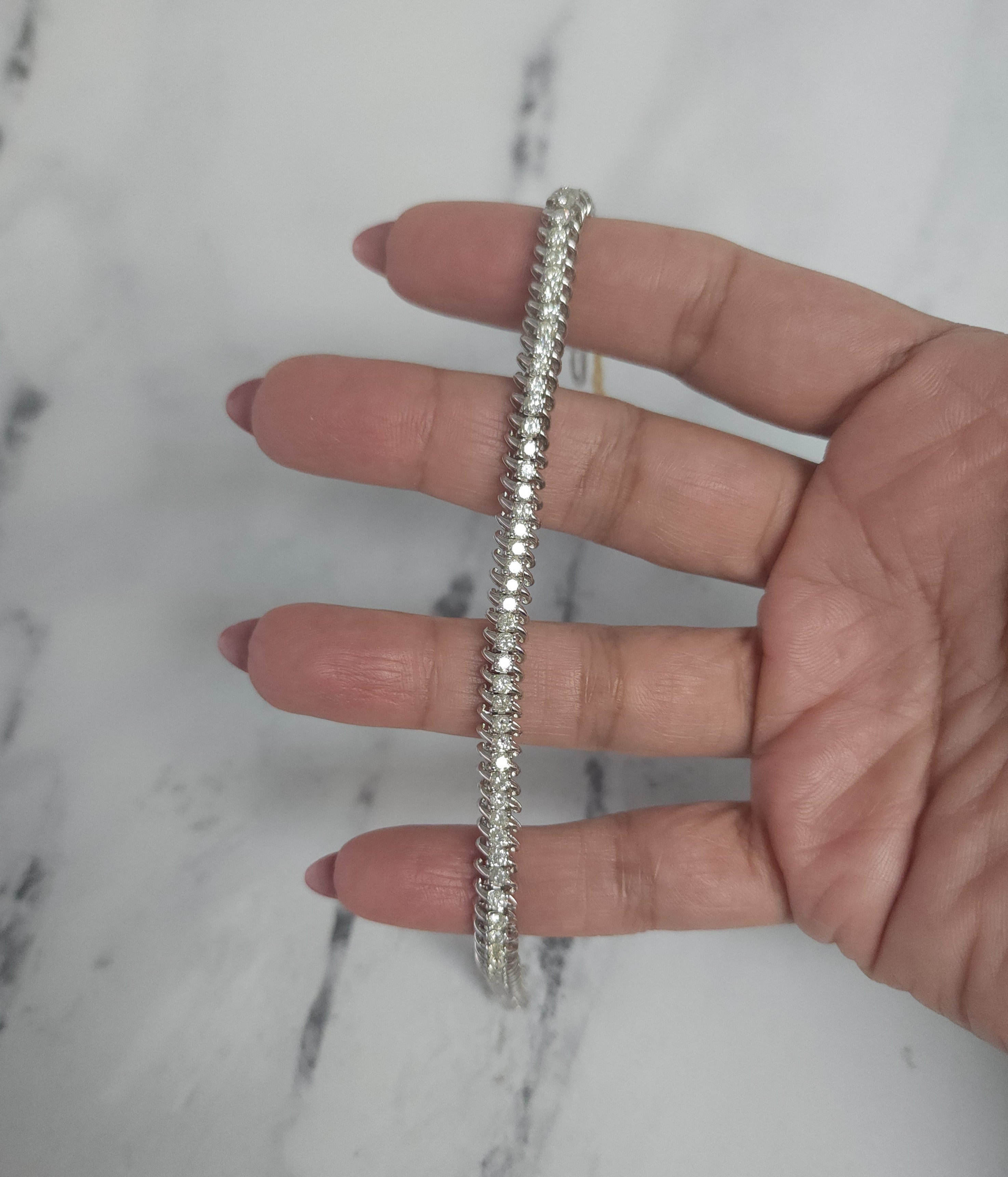 S Style Diamond Tennis Bracelet 3.60cttw 14k White Gold