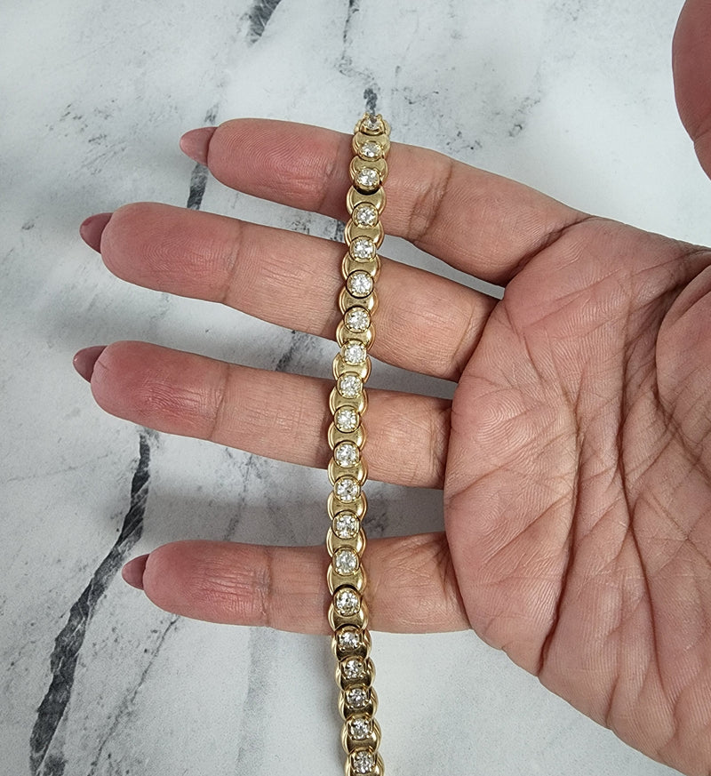 Five Carat Diamond Bezel Tennis Bracelet 14k Yellow Gold