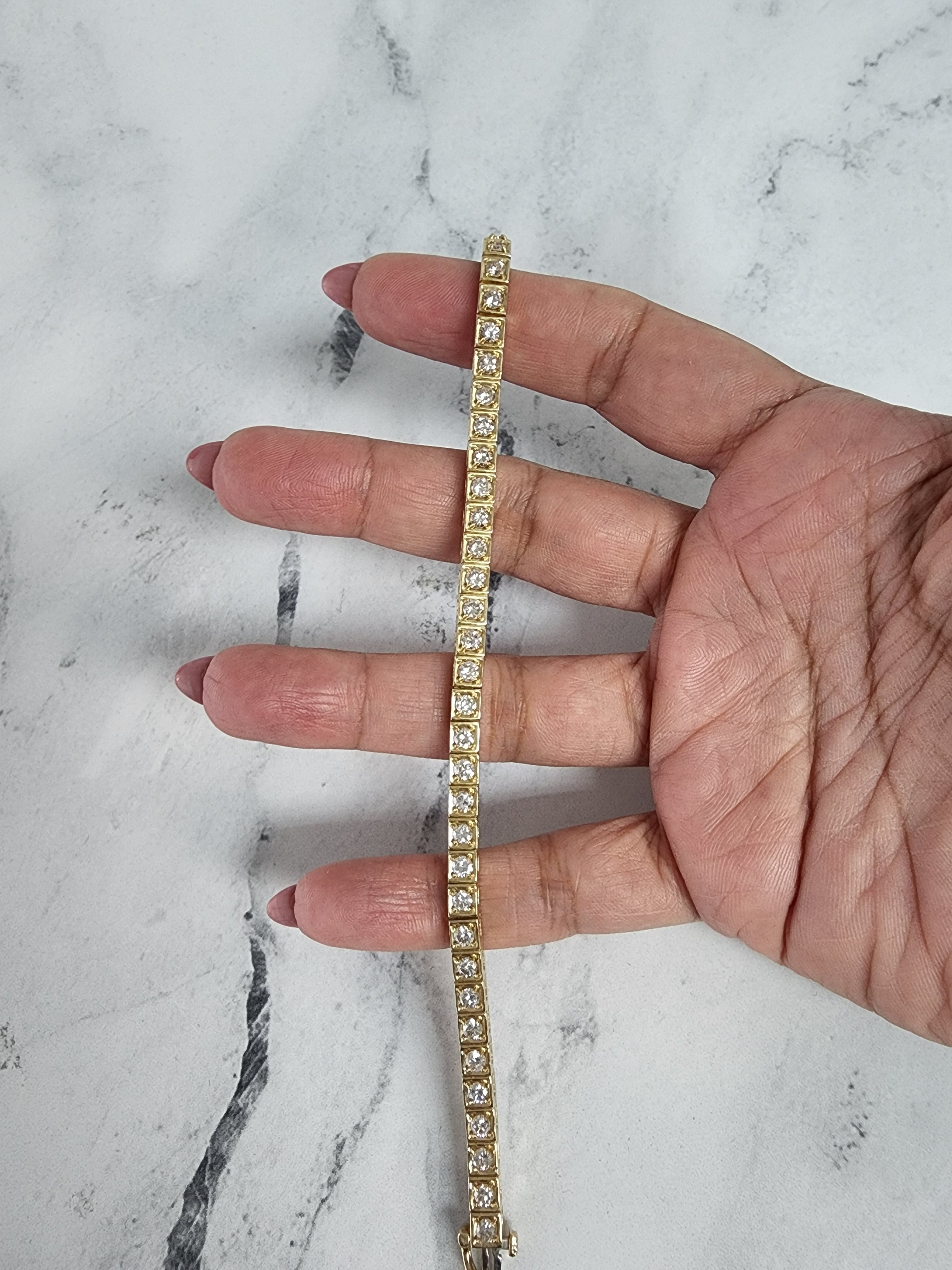 Five Carat Diamond Tennis Bracelet with Square Bezel Setting 14k Yellow Gold