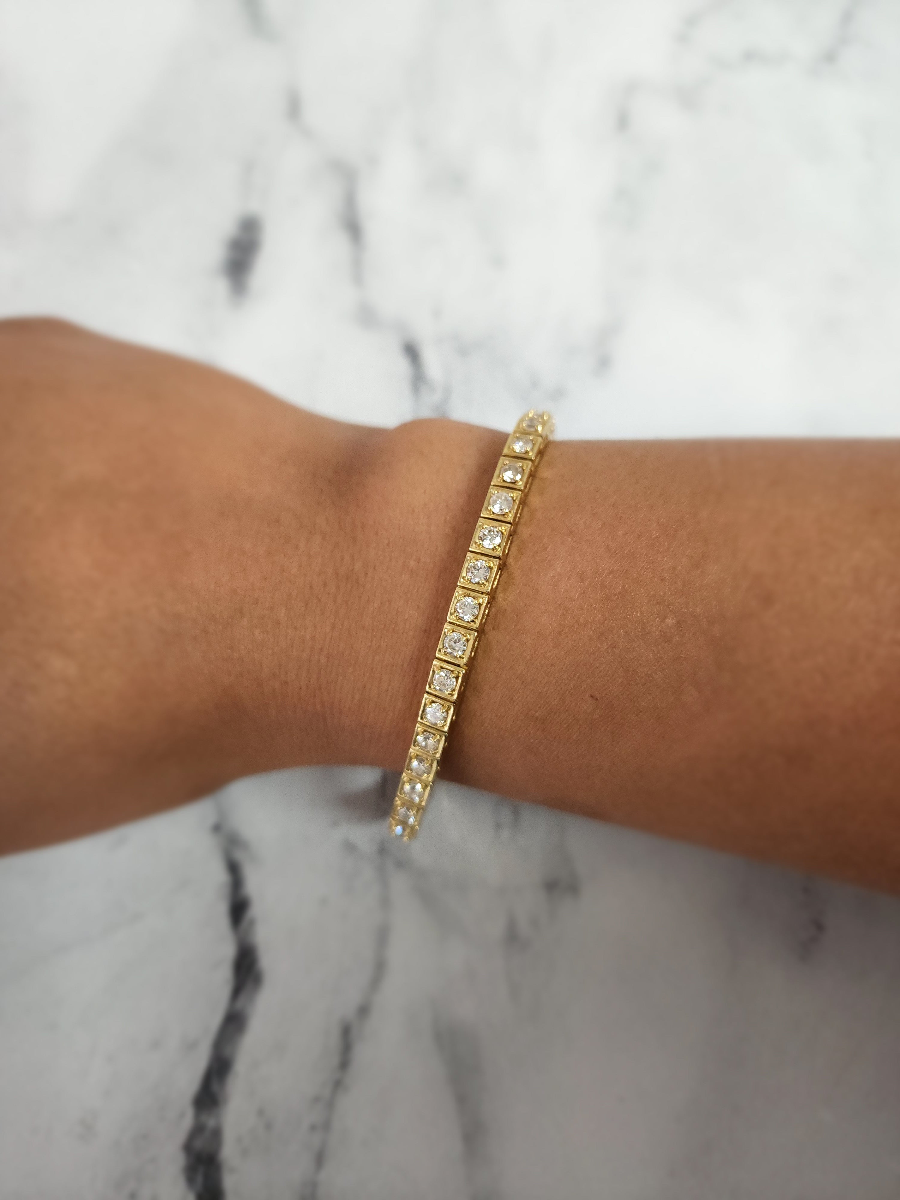 Five Carat Diamond Tennis Bracelet with Square Bezel Setting 14k Yellow Gold