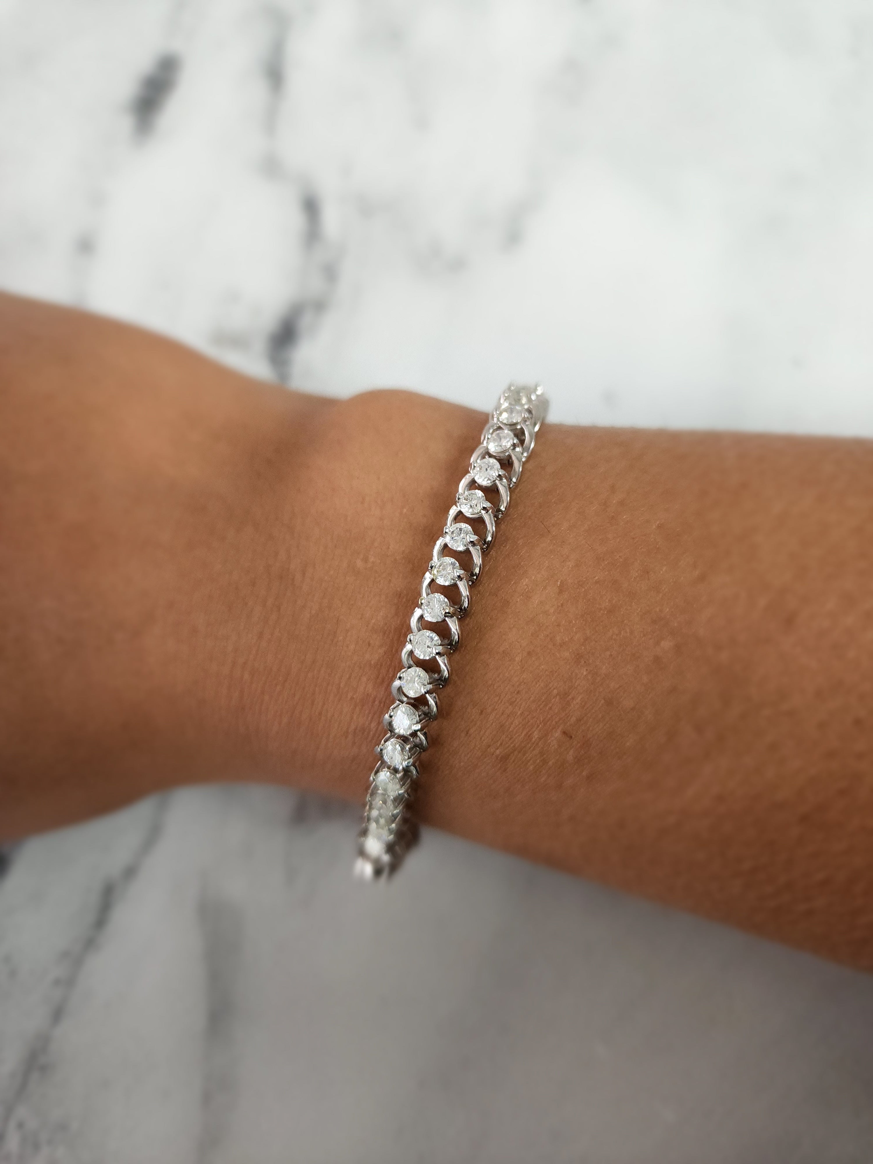 Diamond Link Bracelet with Polished Links 4.70cttw 14k White Gold