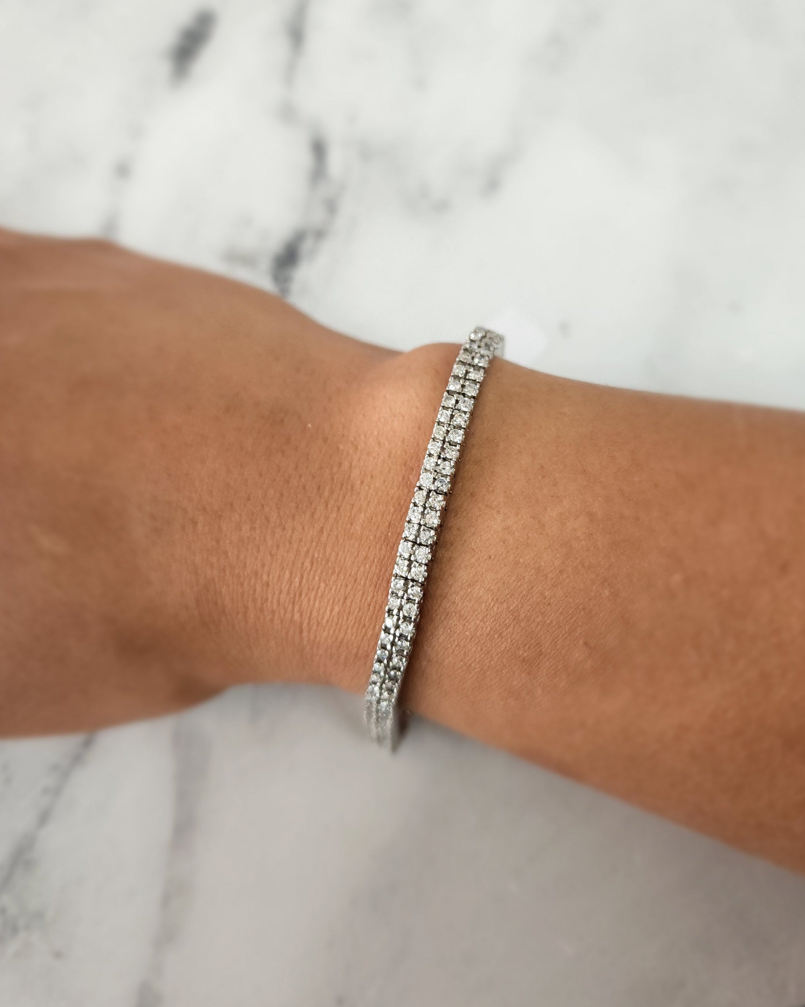 Double Row Diamond Line Bracelet 14k White Gold