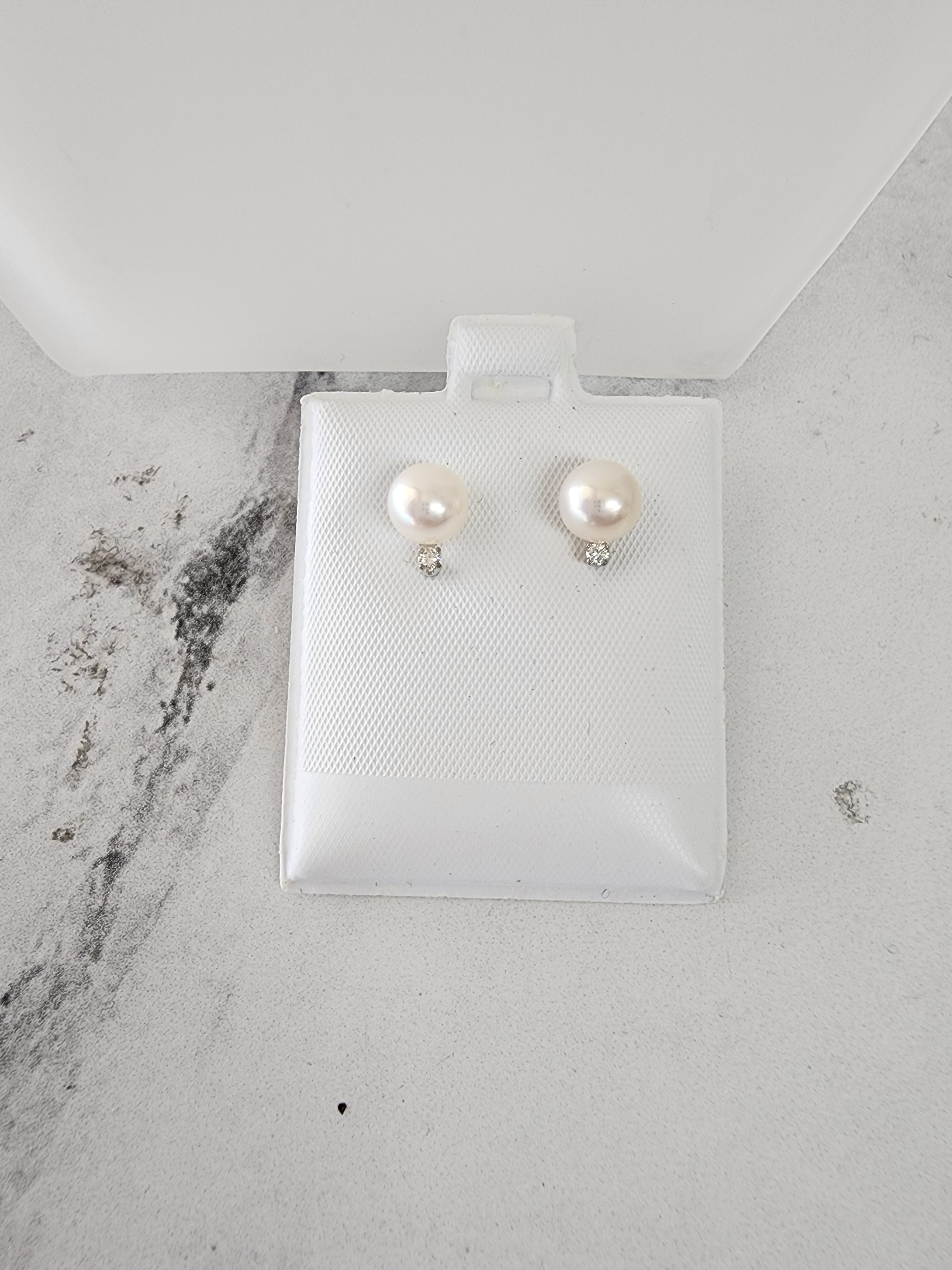 Freshwater Pearl  & Diamond Stud Earrings