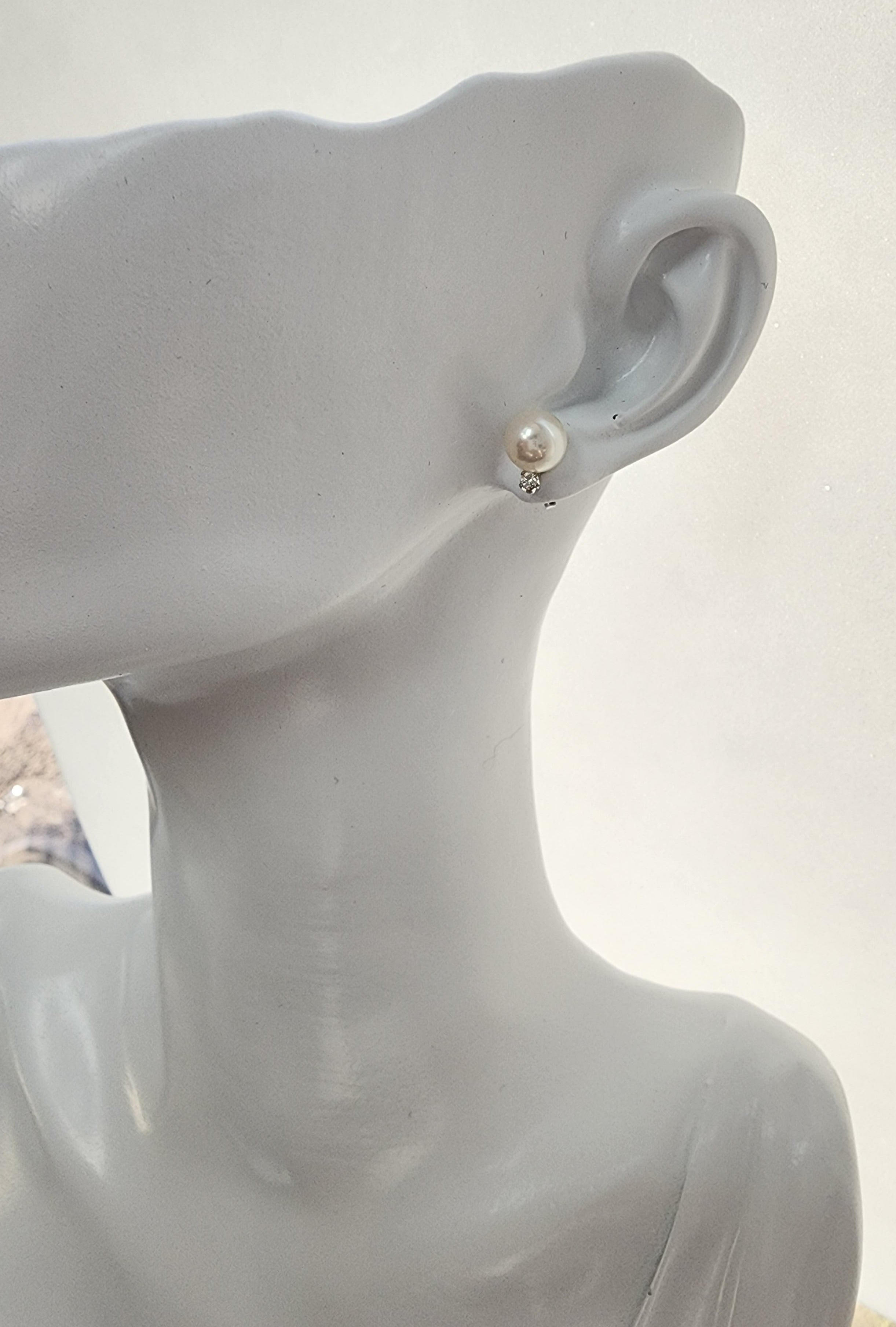 Freshwater Pearl  & Diamond Stud Earrings