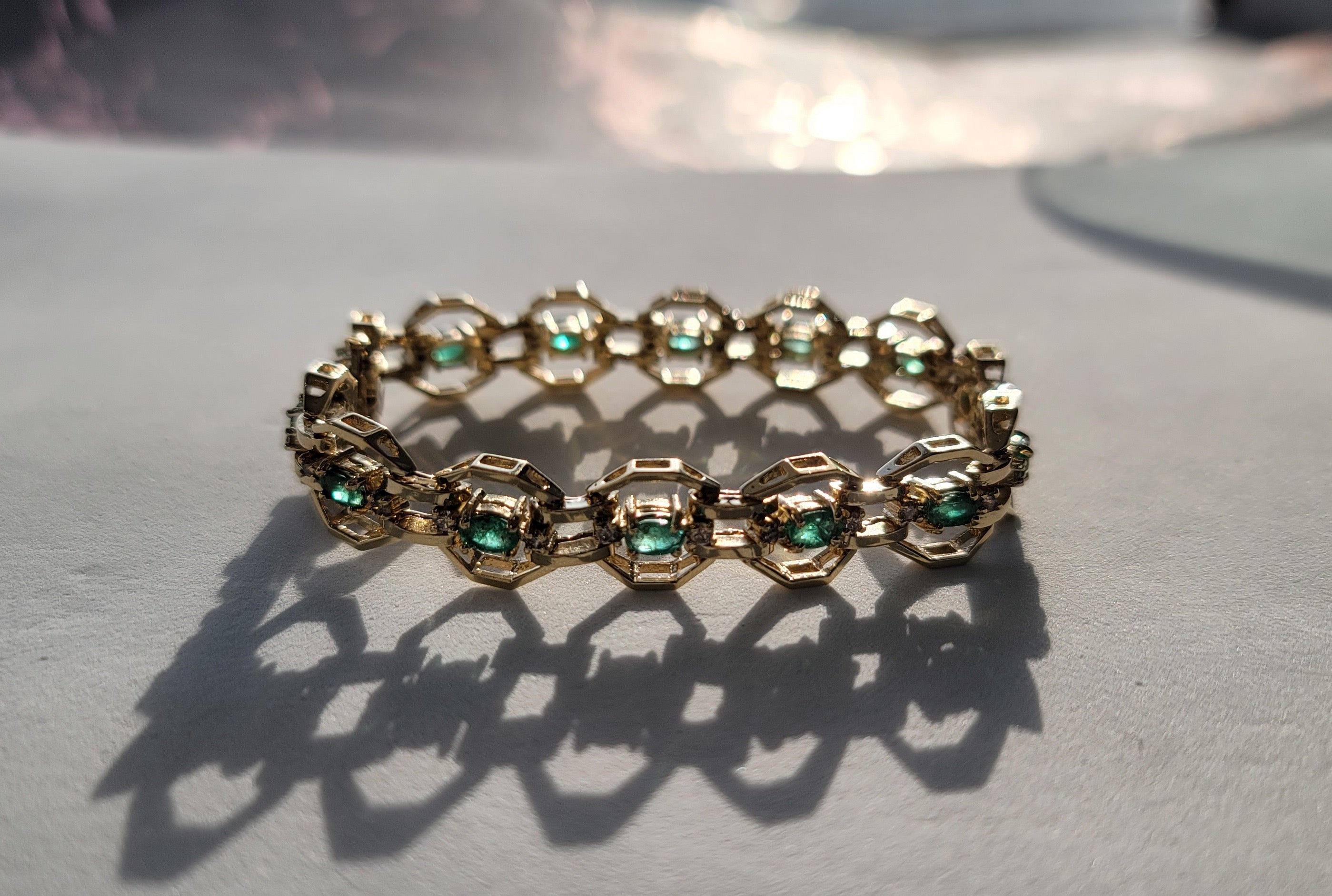 Emerald & Diamond Tennis Bracelet 4.25cttw 14k Yellow Gold