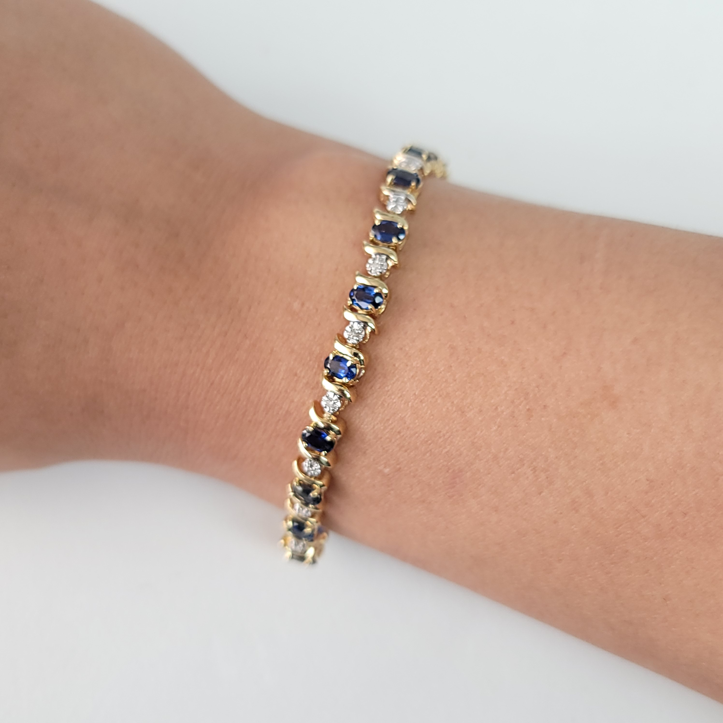 Oval Sapphire & Diamond Tennis Bracelet 14k Yellow Gold