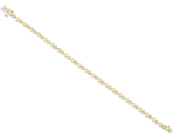 Heart Shaped Tennis Bracelet with Diamonds 1.15cttw 14k Yellow Gold