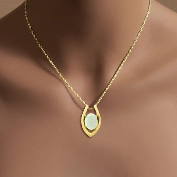 Oval Opal Necklace 14k Yellow Gold