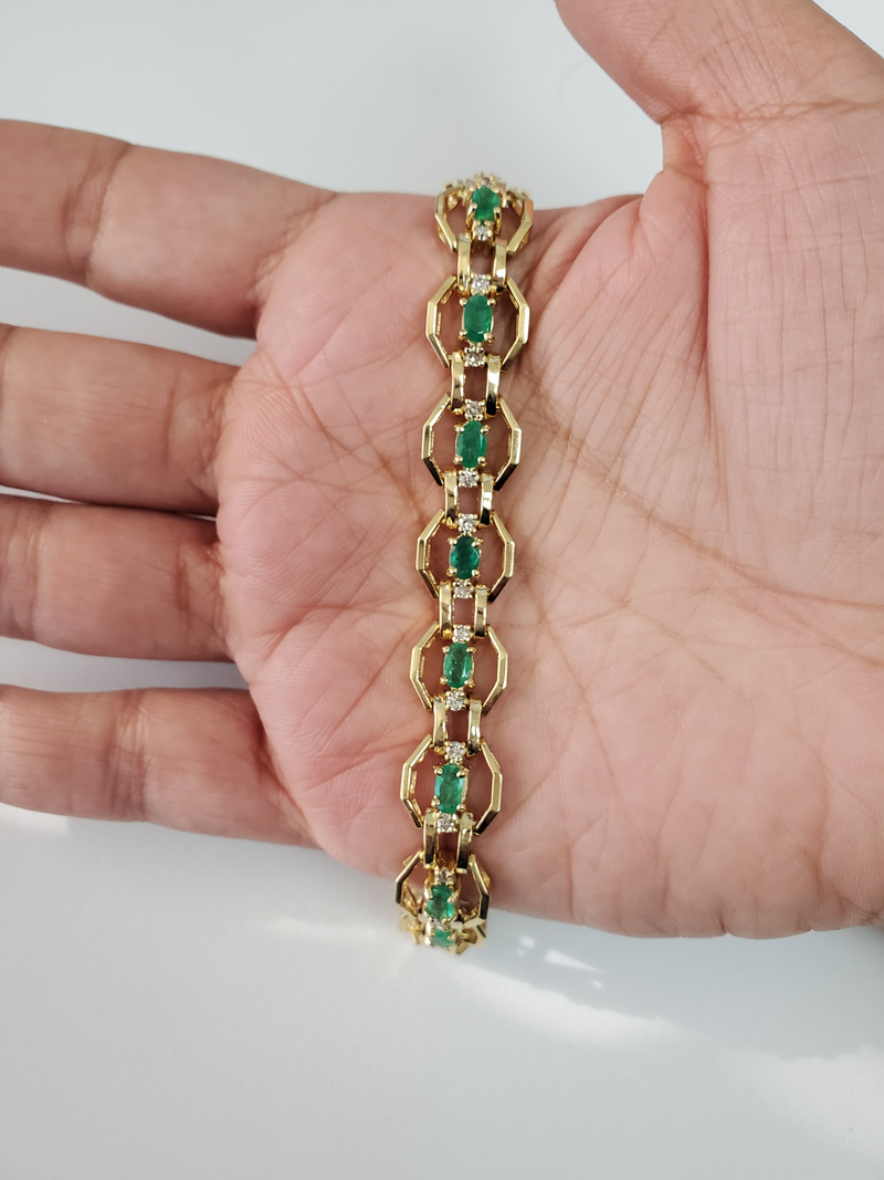Emerald & Diamond Tennis Bracelet 4.25cttw 14k Yellow Gold