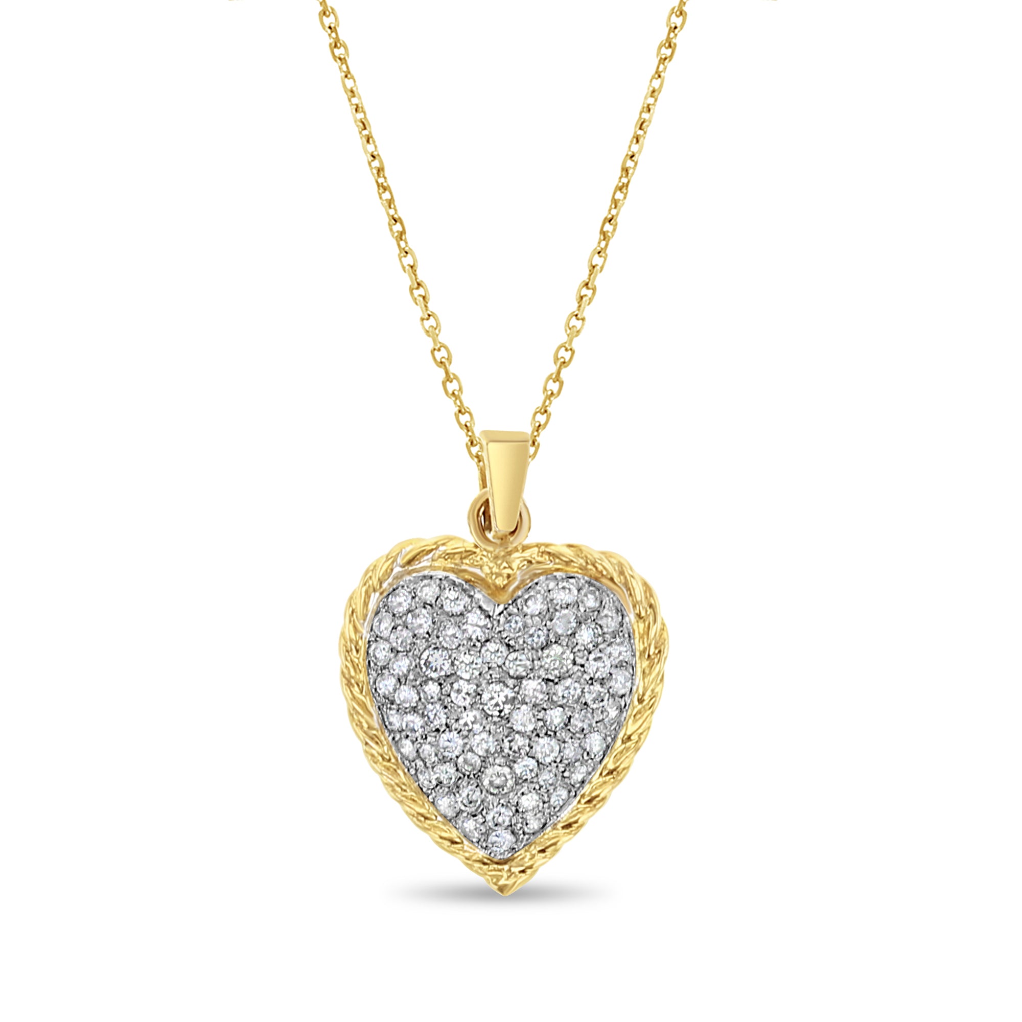 Diamond Encrusted Heart Pendant with Rope Outline Necklace