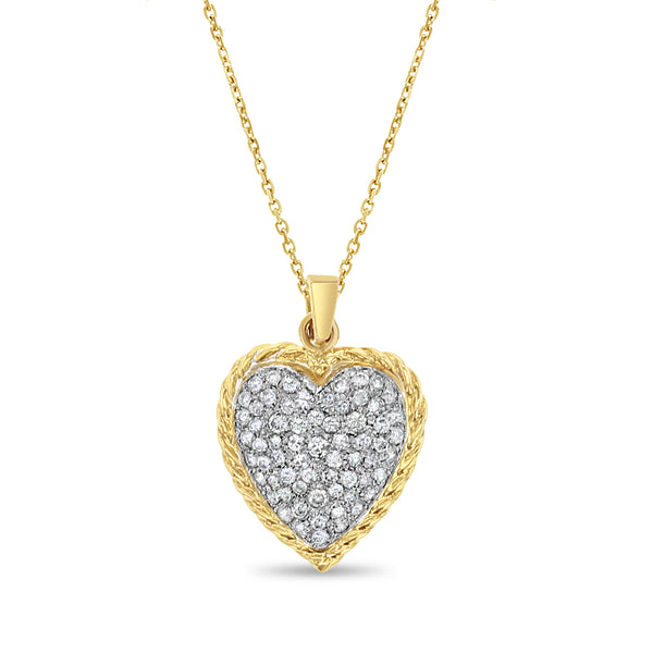 Diamond Encrusted Heart Pendant with Rope Outline Necklace