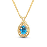 Blue Topaz with Rope Design Necklace 14k Yellow Gold
