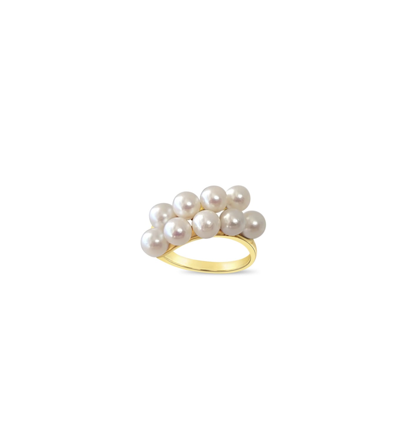 Diagonal Double Row Pearl Cluster Ring 14k Yellow Ring