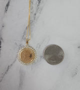 South African Krugerrand Coin Necklace with Diamond Halo .66cttw