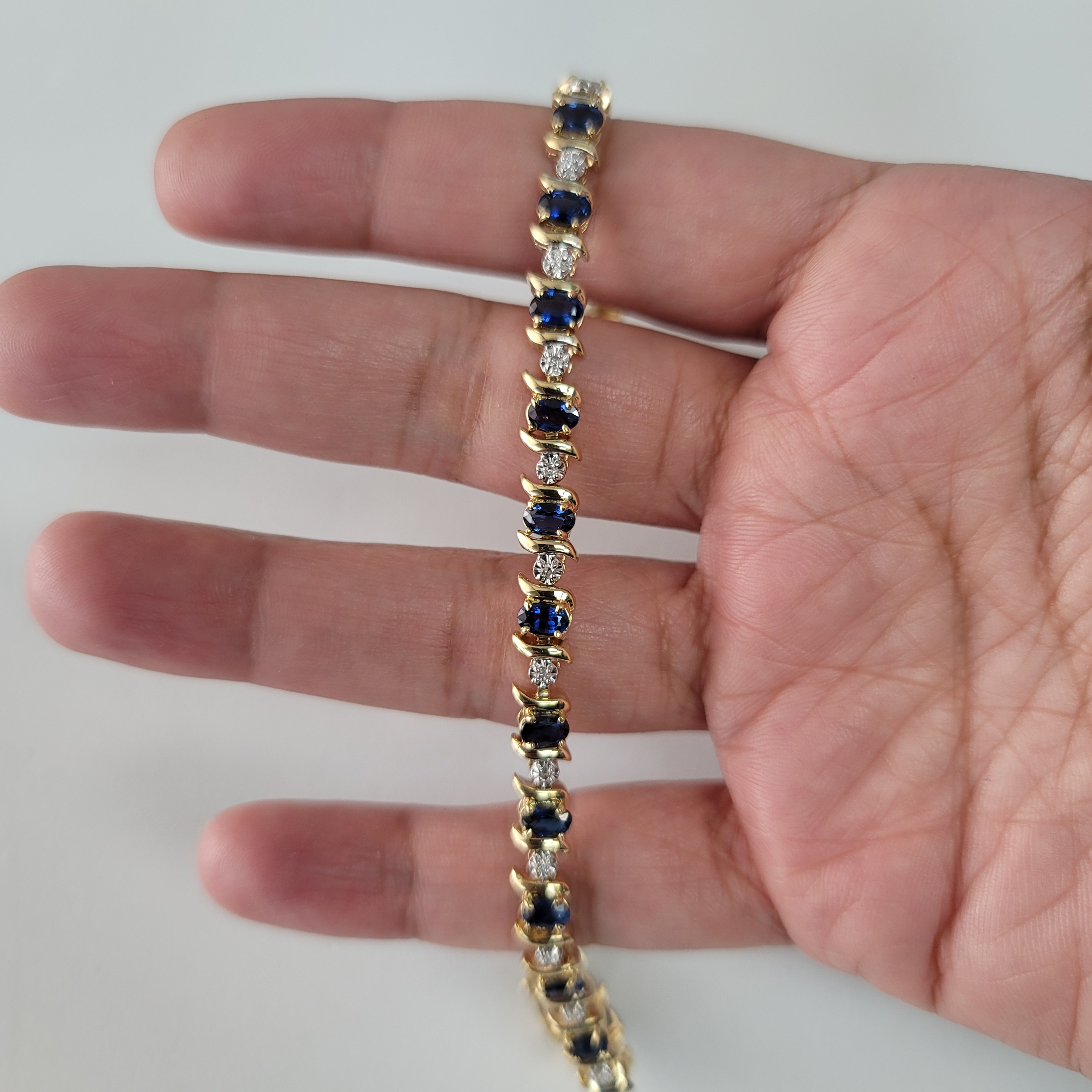 Oval Sapphire & Diamond Tennis Bracelet 14k Yellow Gold