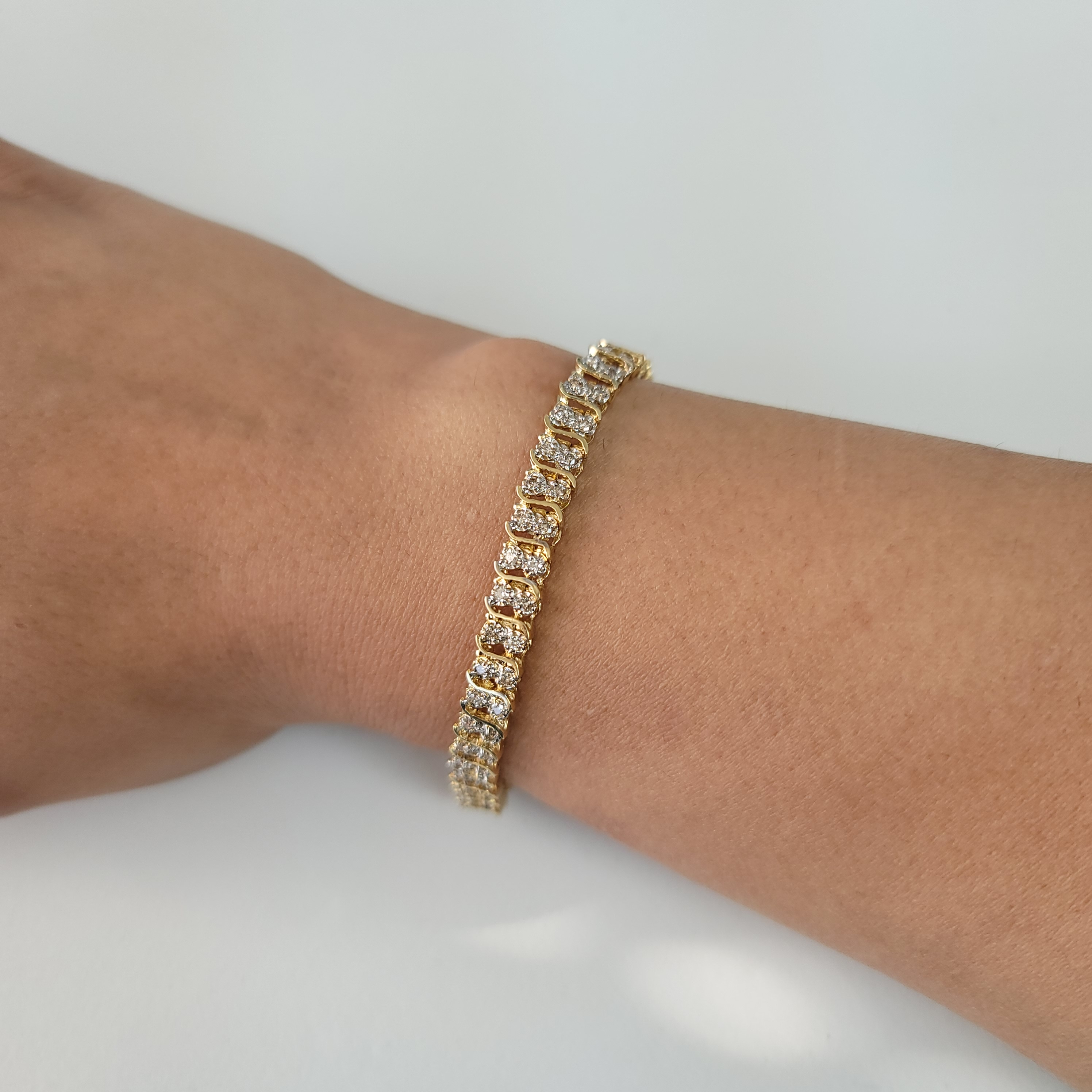 Double Row S Style Diamond Tennis Bracelets 2.00cttw 14k Yellow Gold