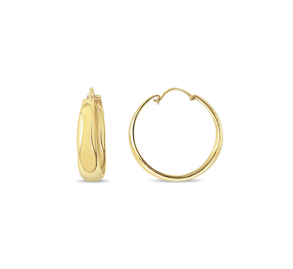Tapered Polished One Inch Gold Hoops 14k Yellow Gold