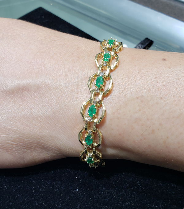 Emerald & Diamond Tennis Bracelet 4.25cttw 14k Yellow Gold