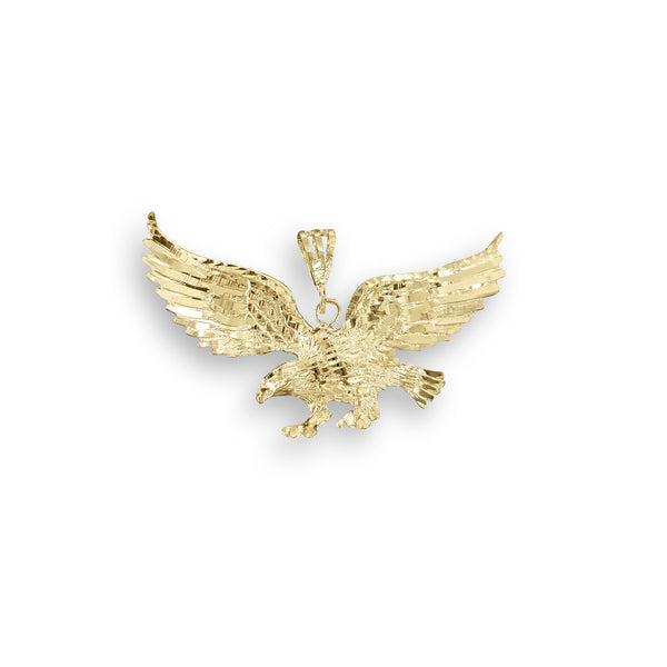 Eagle Perched on Branch with Diamond Cuts 14k Yellow Gold