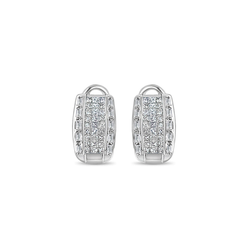 Princess & Baguette Diamond Clip-On Earrings 1.37cttw 14k White Gold