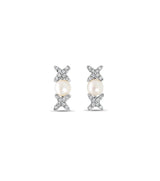 Freshwater Pearl Diamond Drop XOXO Earrings .75cttw 14k White Gold