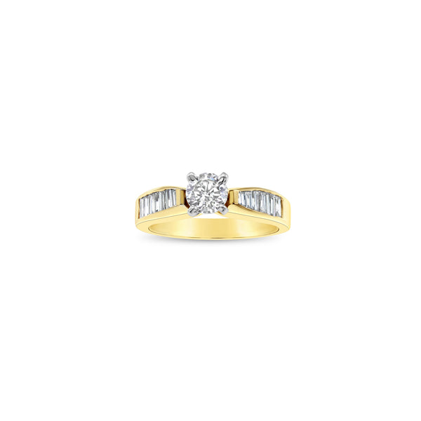One Carat Solitaire with Baguette Accented Diamond Engagement Ring