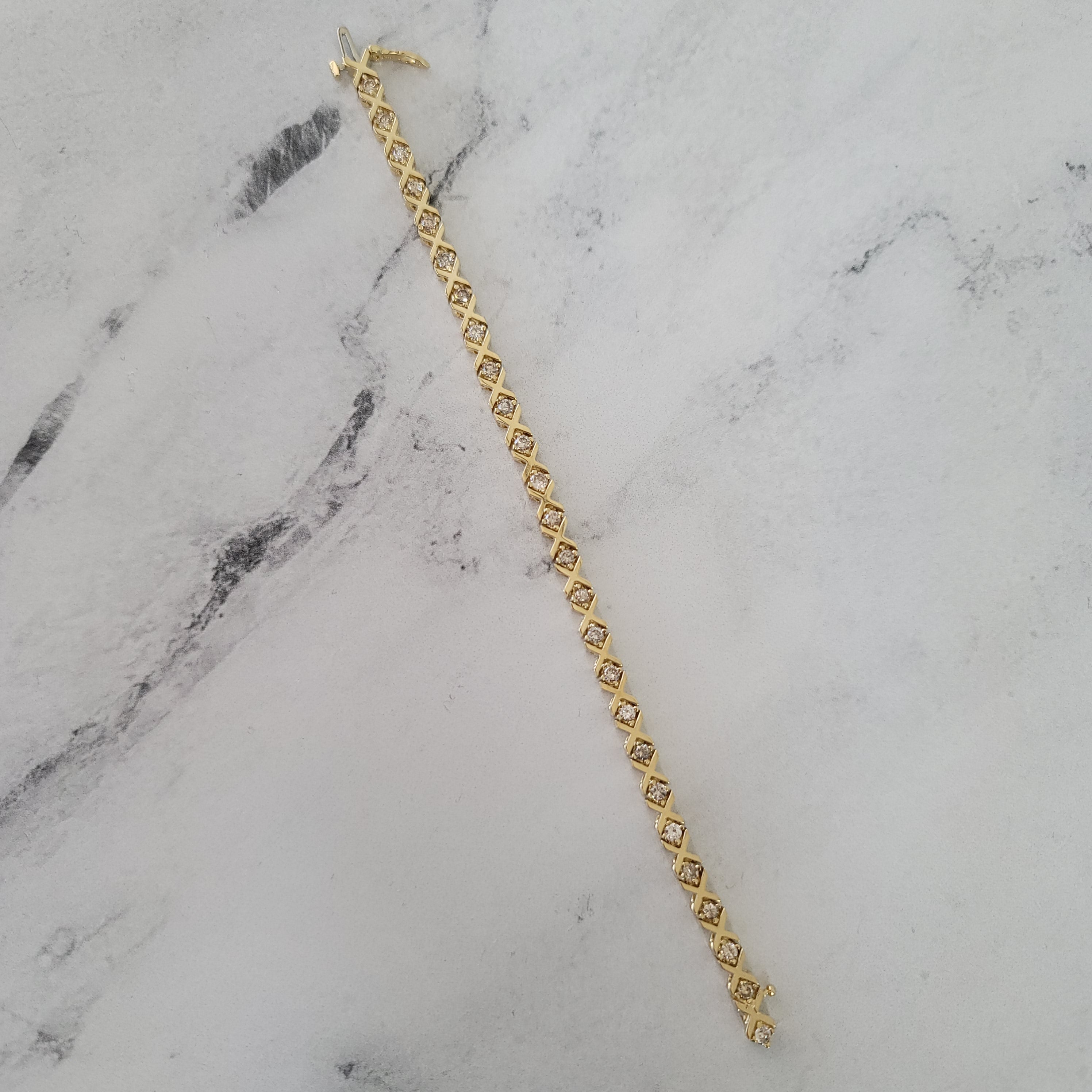 2 Carat XOXO Love Theme Diamond Bracelet 14k Yellow Gold