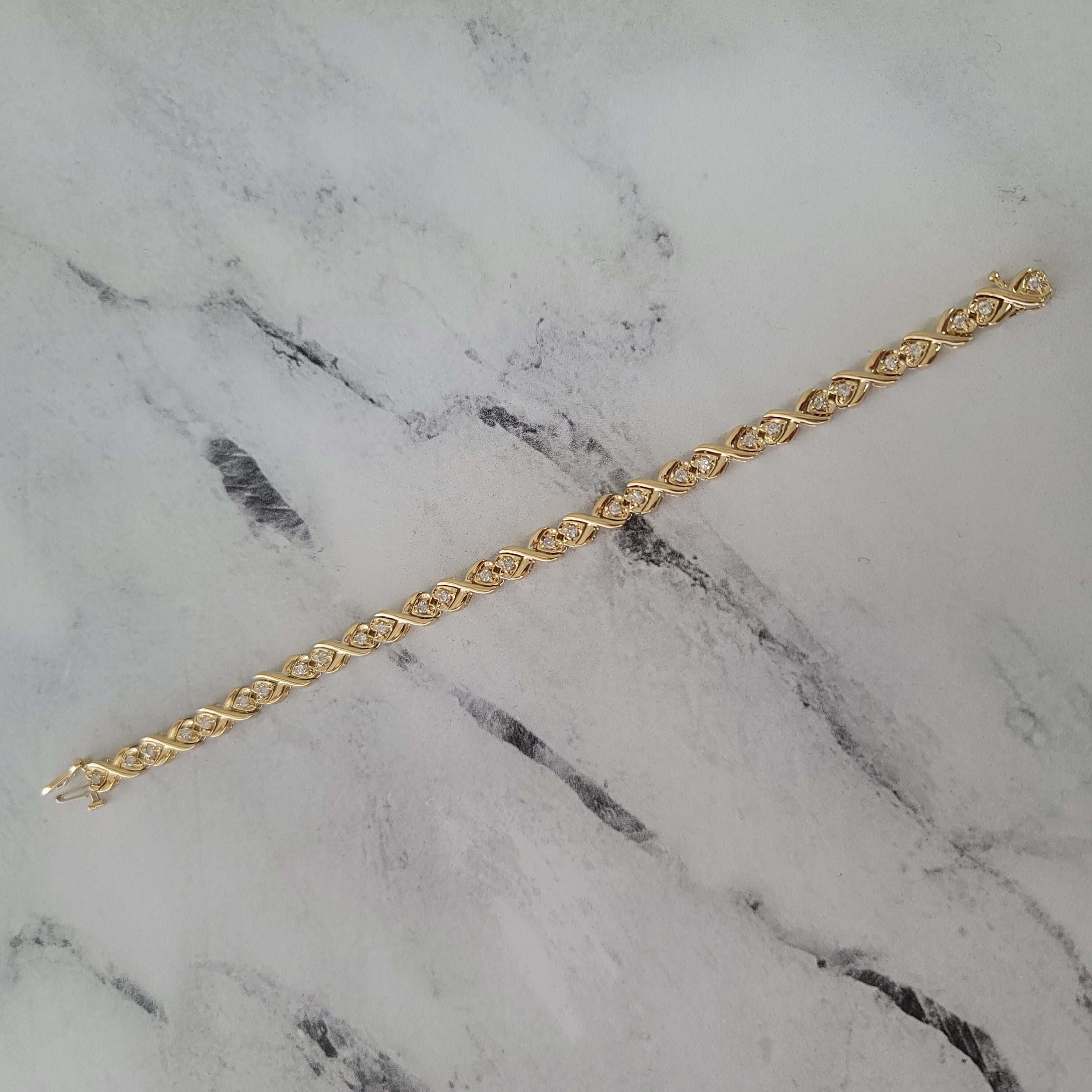 Double Heart Linked Diamond Tennis Bracelets 1.25cttw 14k Yellow Gold