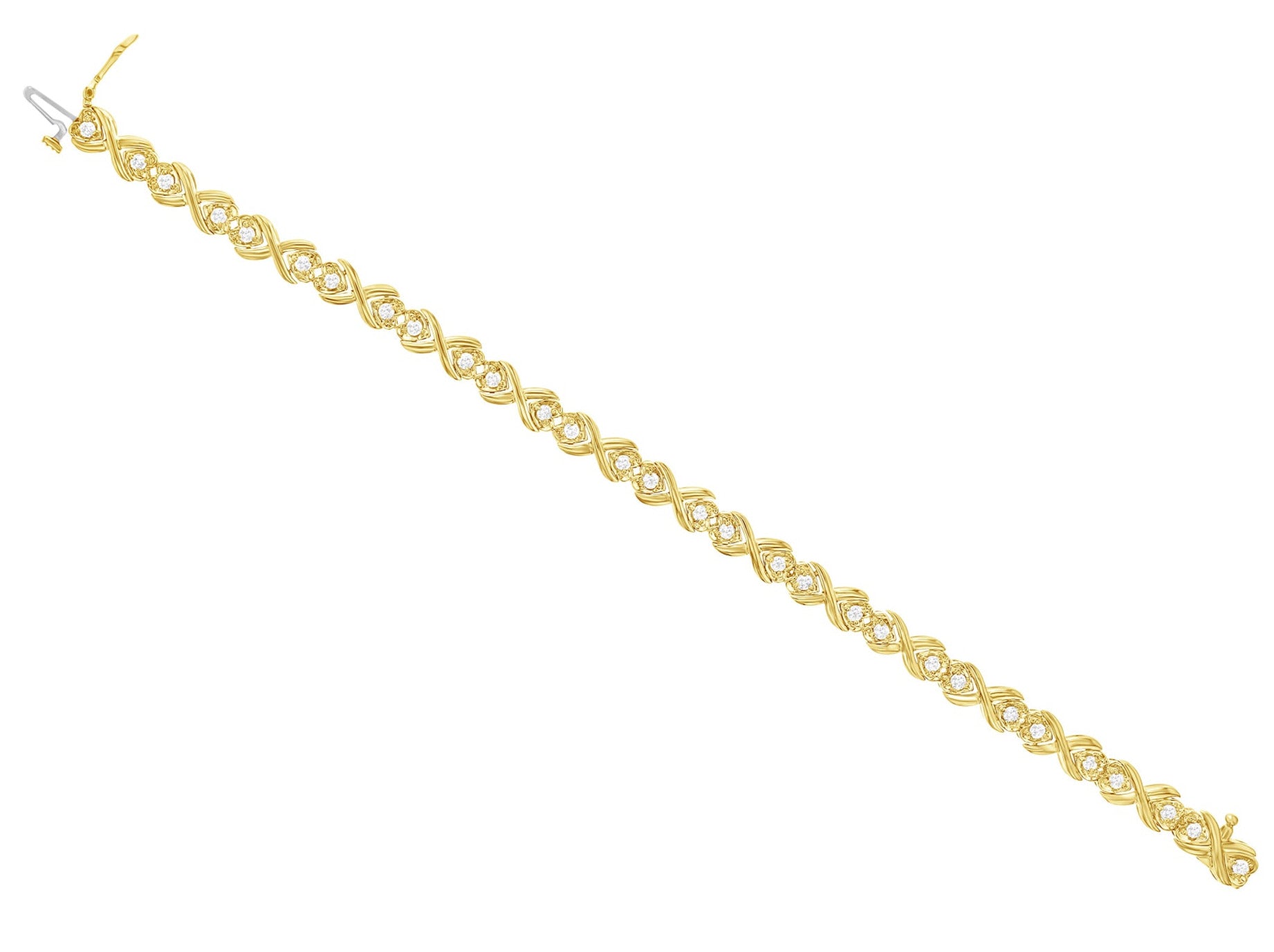 Double Heart Linked Diamond Tennis Bracelets 1.25cttw 14k Yellow Gold