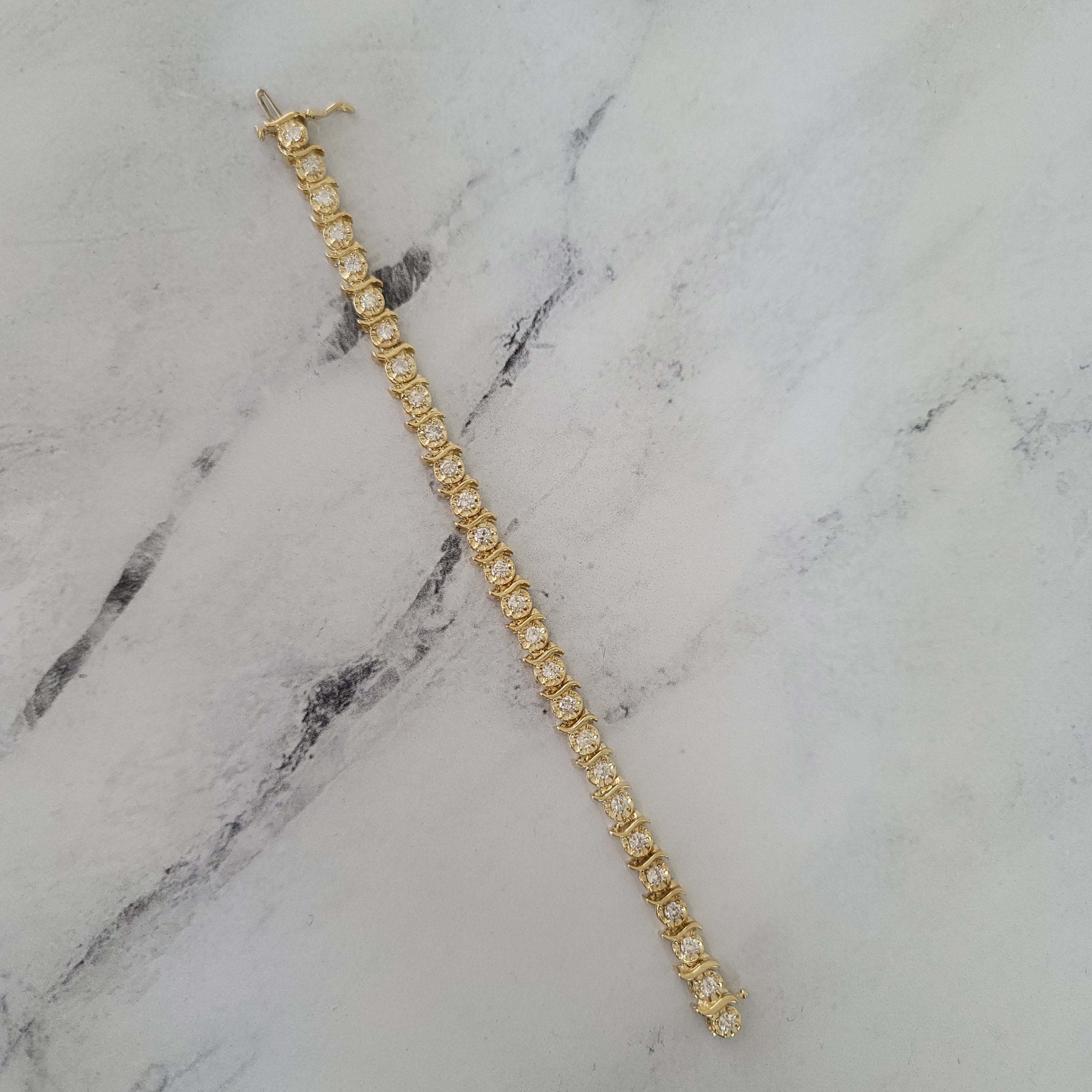 S Style Diamond Tennis Bracelet 3.00cttw 14k Yellow Gold