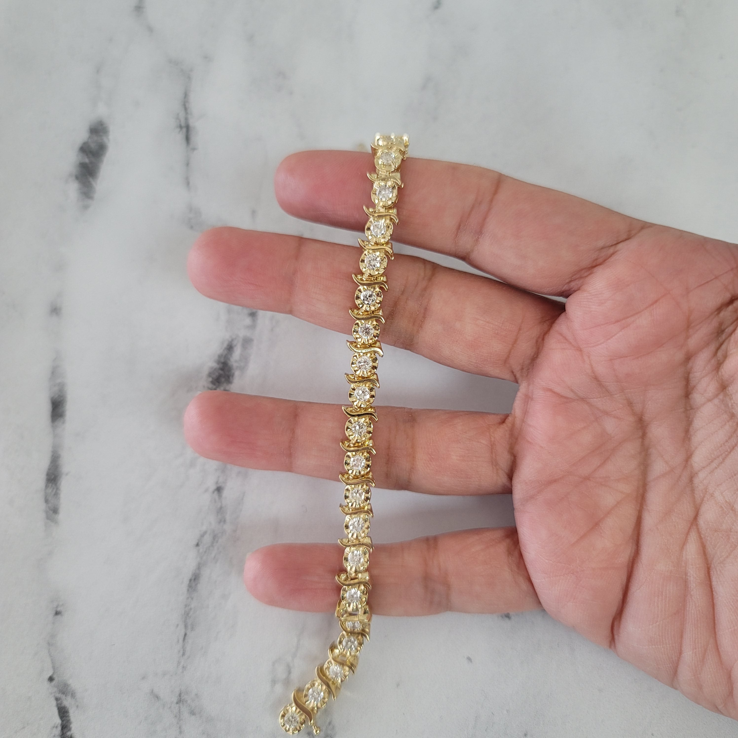 S Style Diamond Tennis Bracelet 3.00cttw 14k Yellow Gold