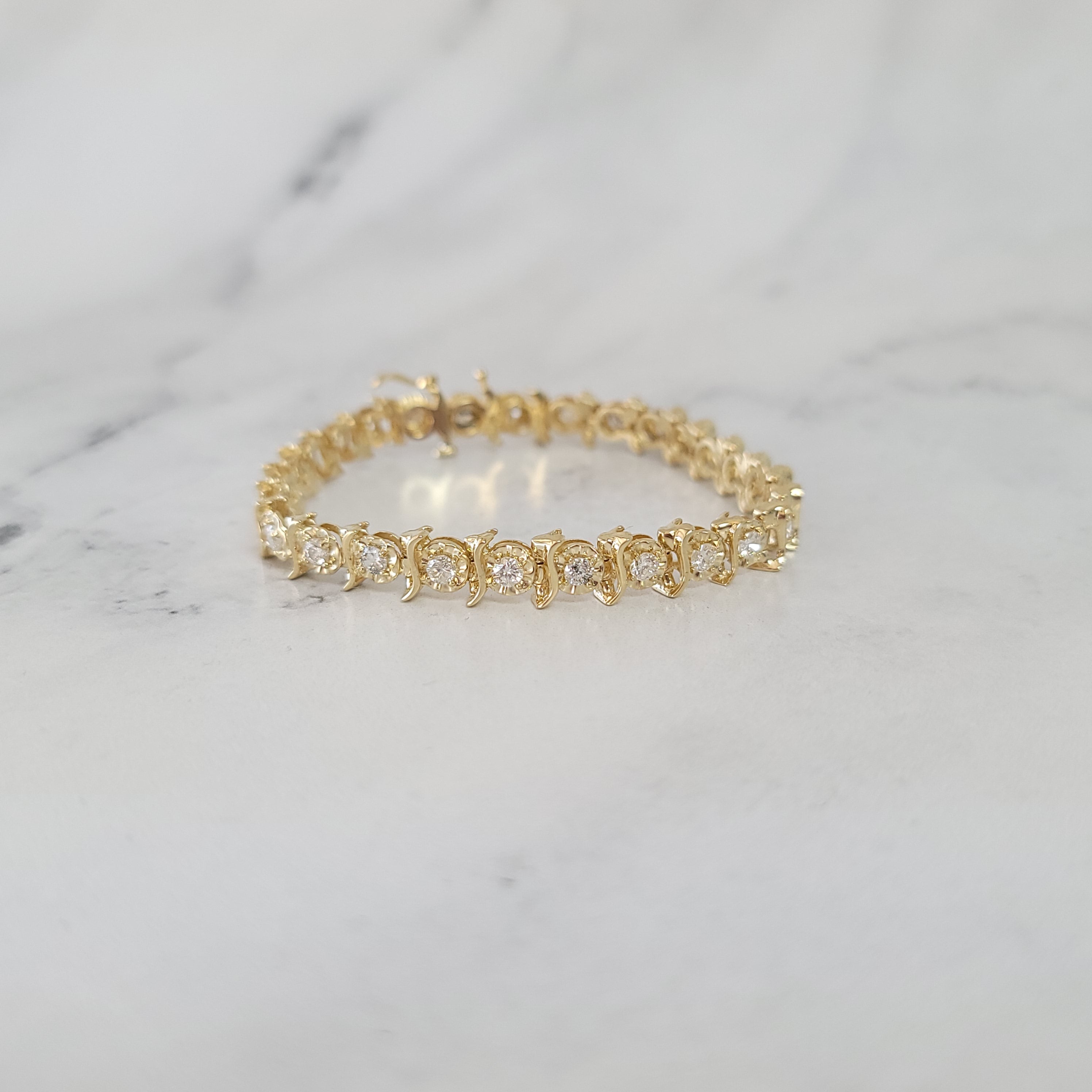 S Style Diamond Tennis Bracelet 3.00cttw 14k Yellow Gold