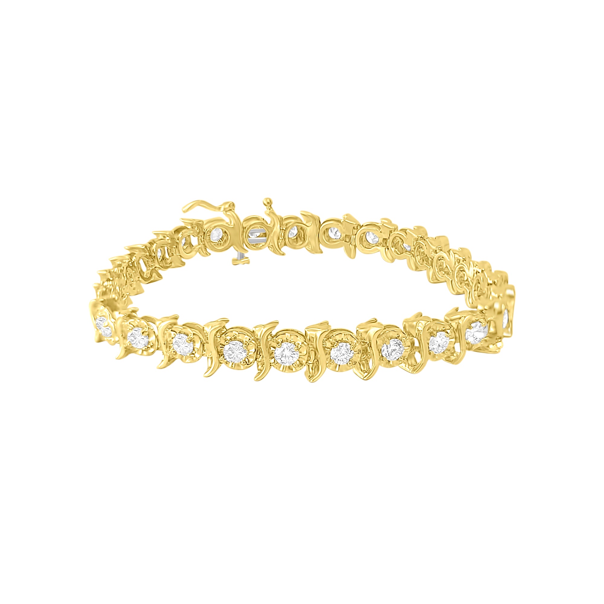 S Style Diamond Tennis Bracelet 3.00cttw 14k Yellow Gold