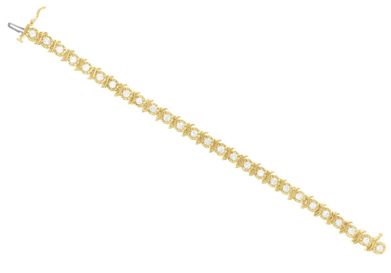 S Style Diamond Tennis Bracelet 3.00cttw 14k Yellow Gold