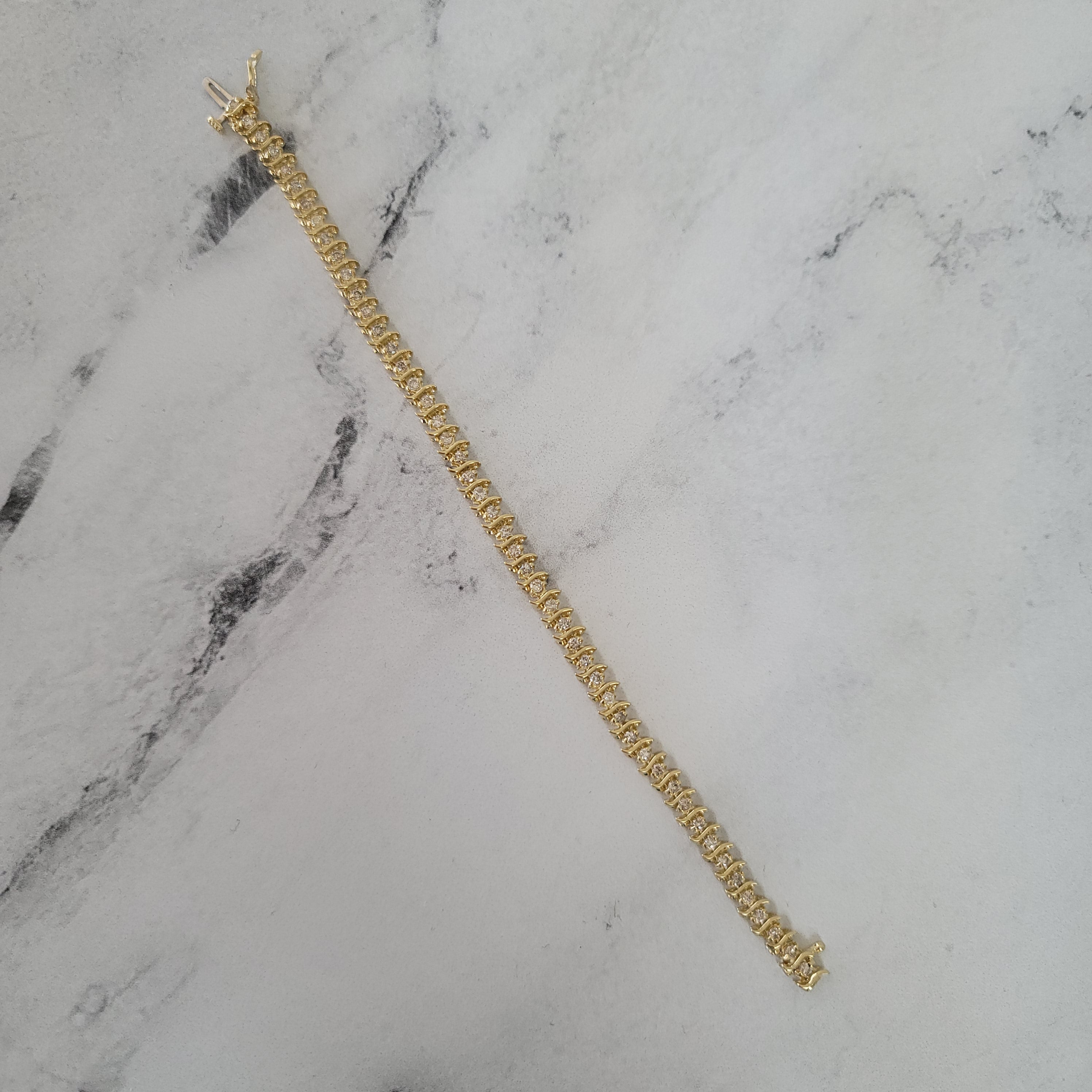 S Style Diamond Tennis Bracelet 2.50cttw 14k Yellow Gold