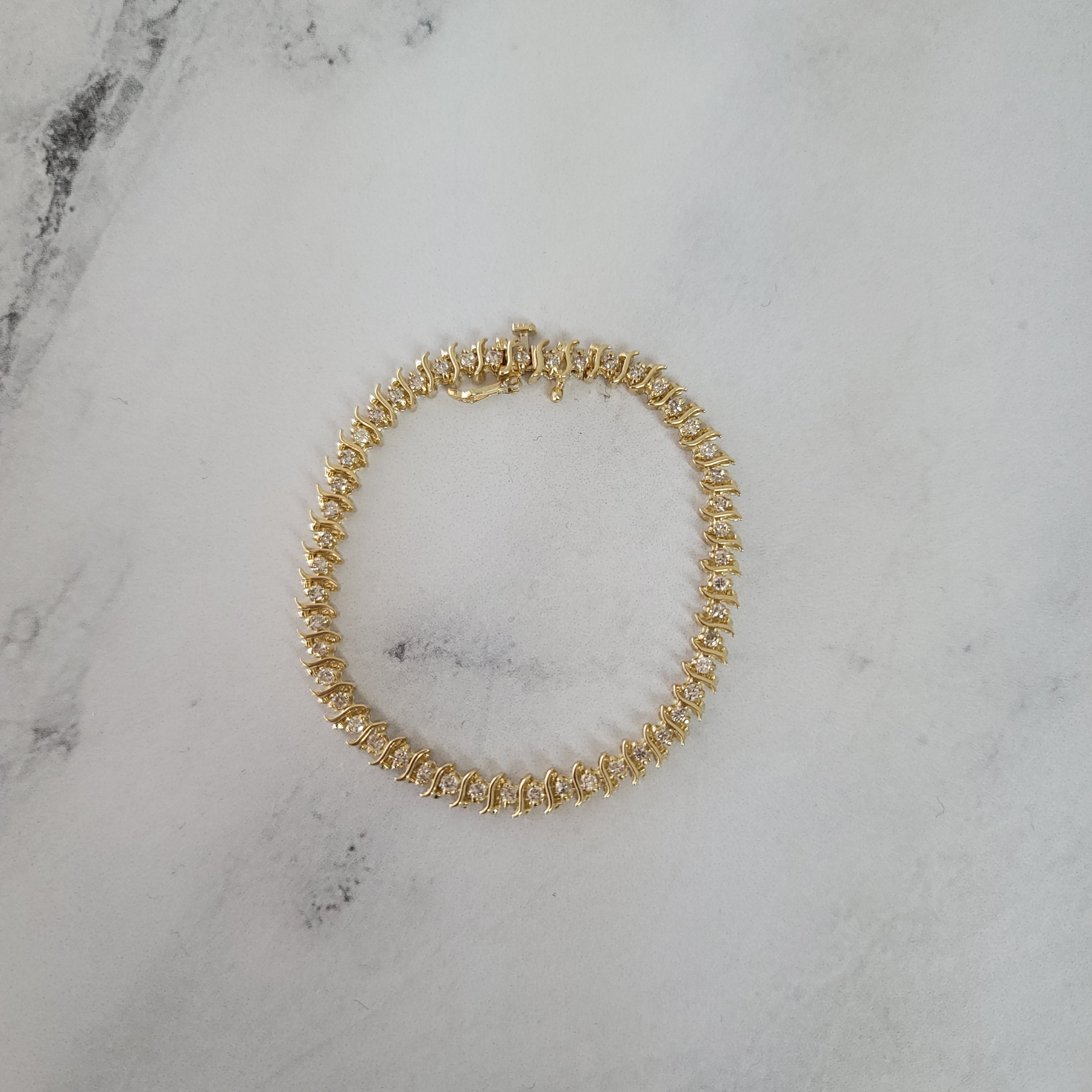 S Style Diamond Tennis Bracelet 2.50cttw 14k Yellow Gold