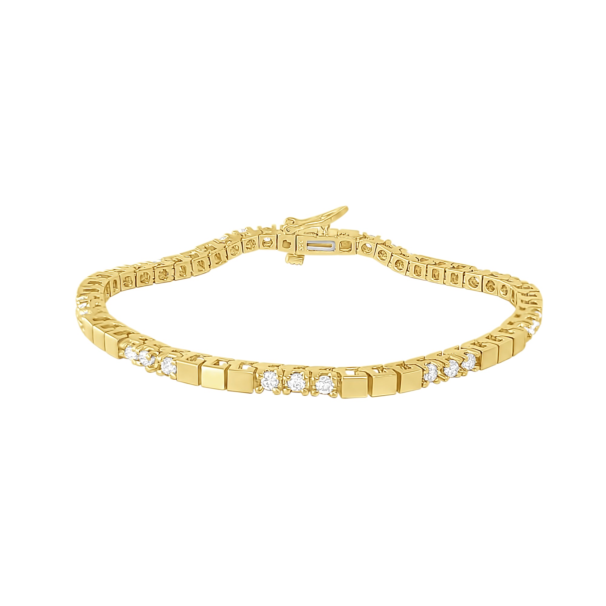 Polished Square Diamond Tennis Bracelet 1.35cttw 14k Yellow Gold - Queen of Gemz