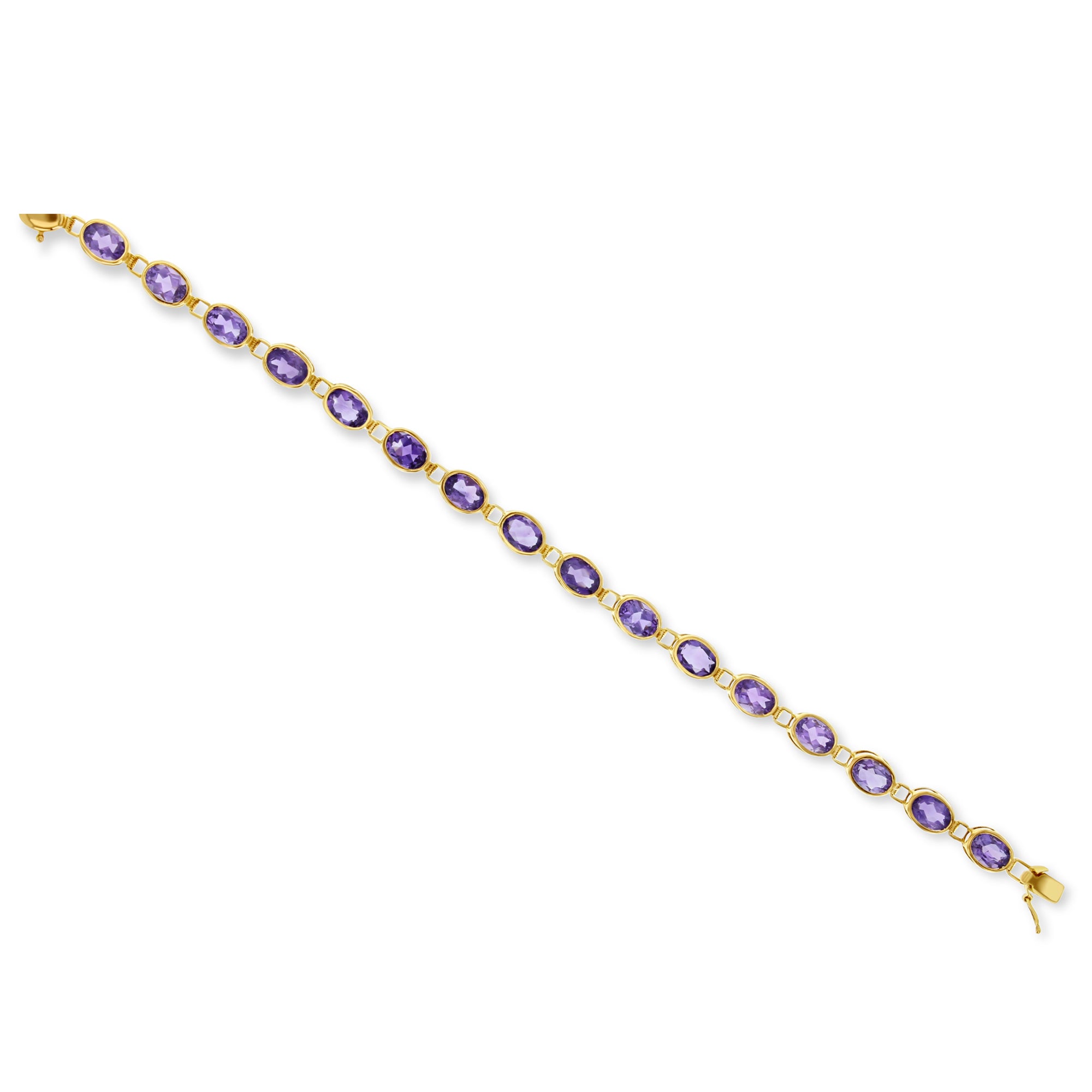 Pulsera de tenis con amatista ovalada en oro amarillo de 14 k