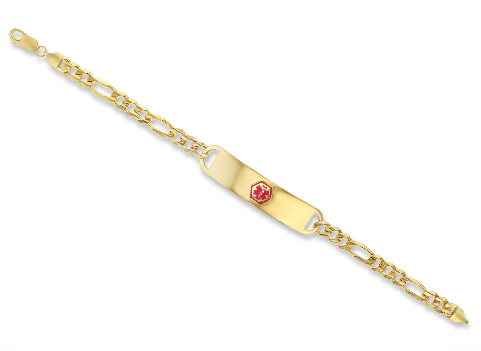 Medical Alert Bracelet with Figaro Chain 14k Yellow Gold