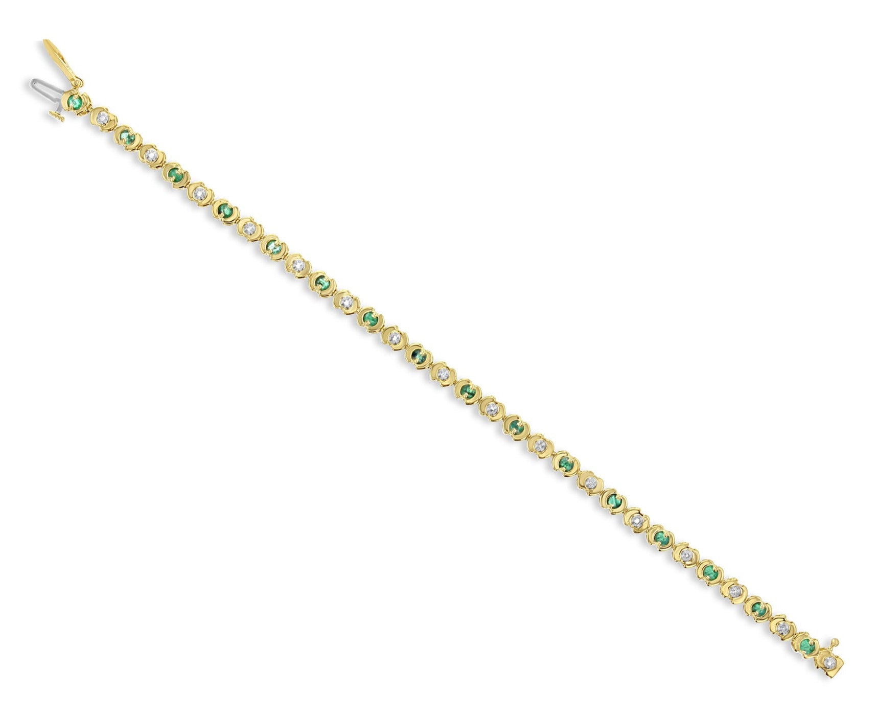 Bracelet tennis en or jaune 14 carats avec diamants et émeraude de 2 carats