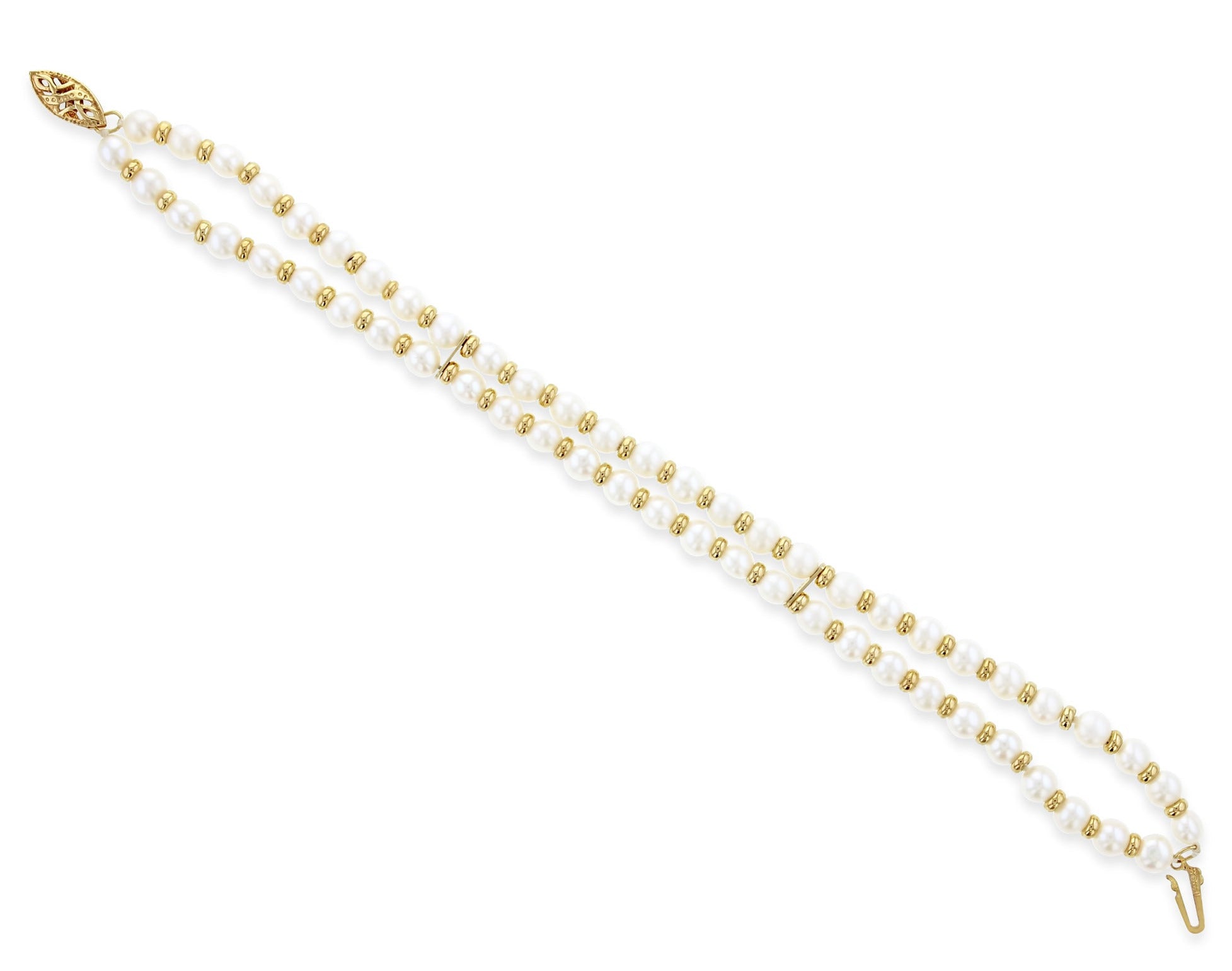 Pulsera de perlas cultivadas de doble hilera en oro amarillo de 14 k